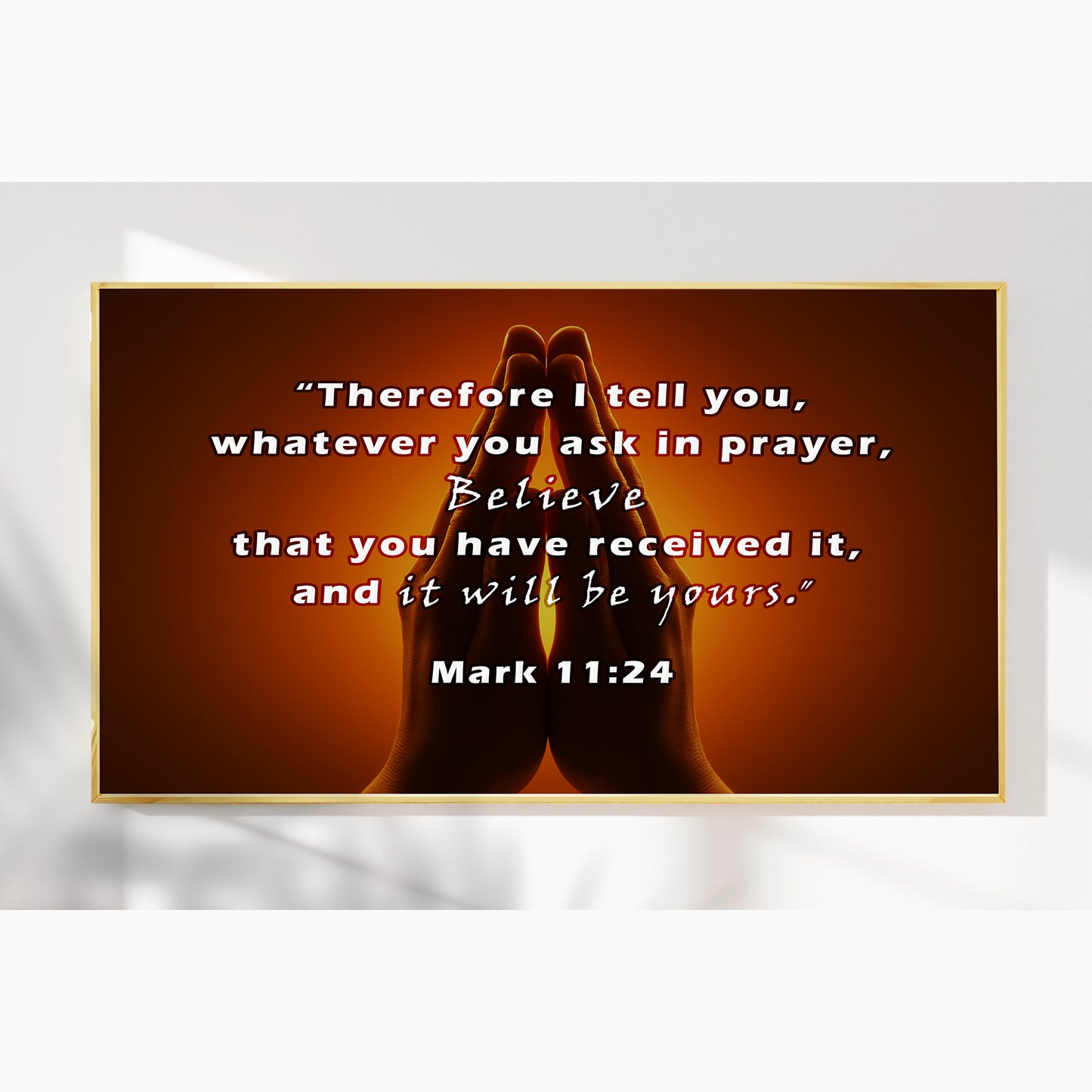 Praying Hands Scripture Wall Art – Mark 11:24 Christian Décor