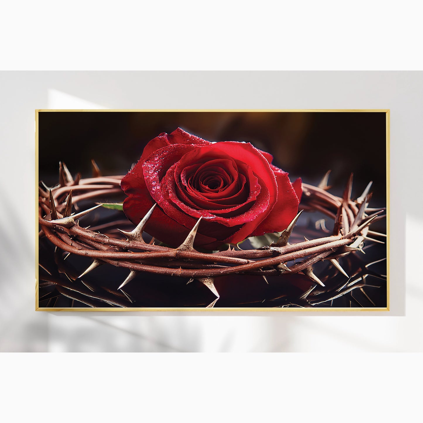Rose with Crown of Thorns Wall Art – Christian Symbolism Décor