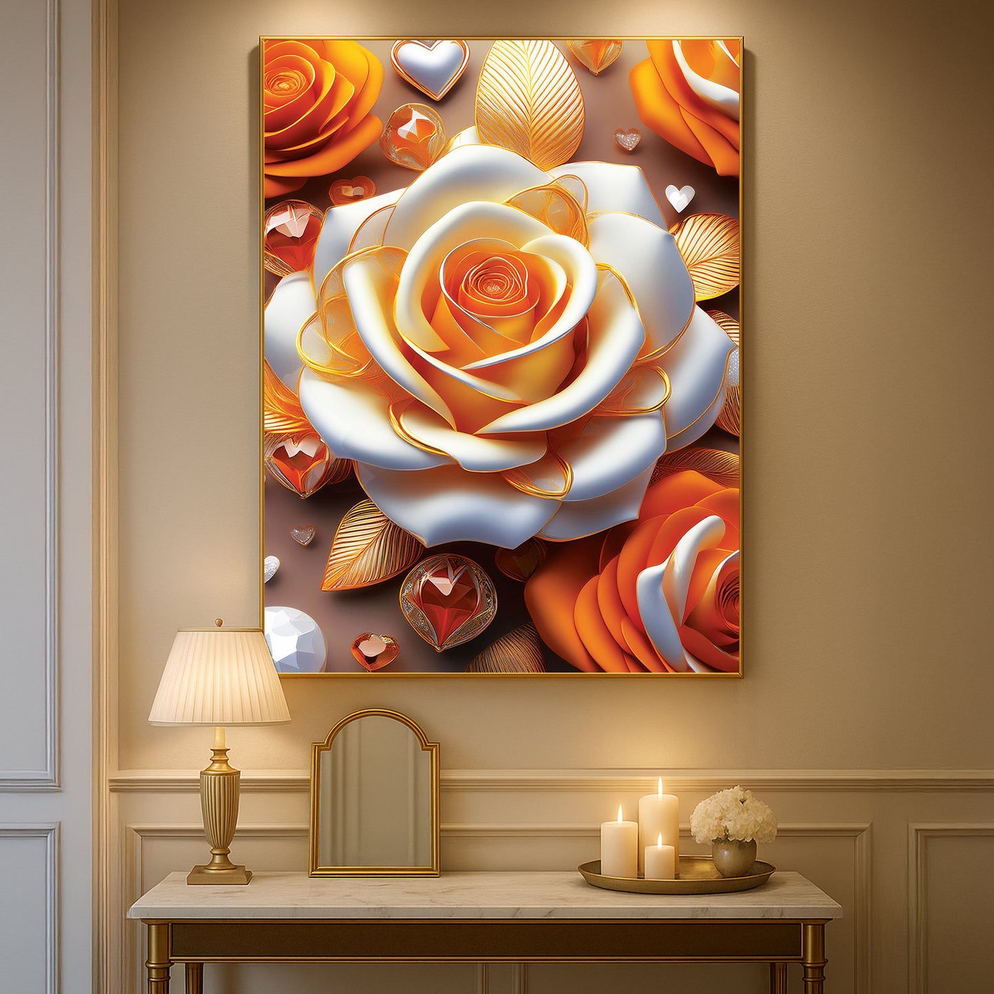 Radiant Yellow & White Rose Metal Framed Wall Art – Luxury Floral Décor