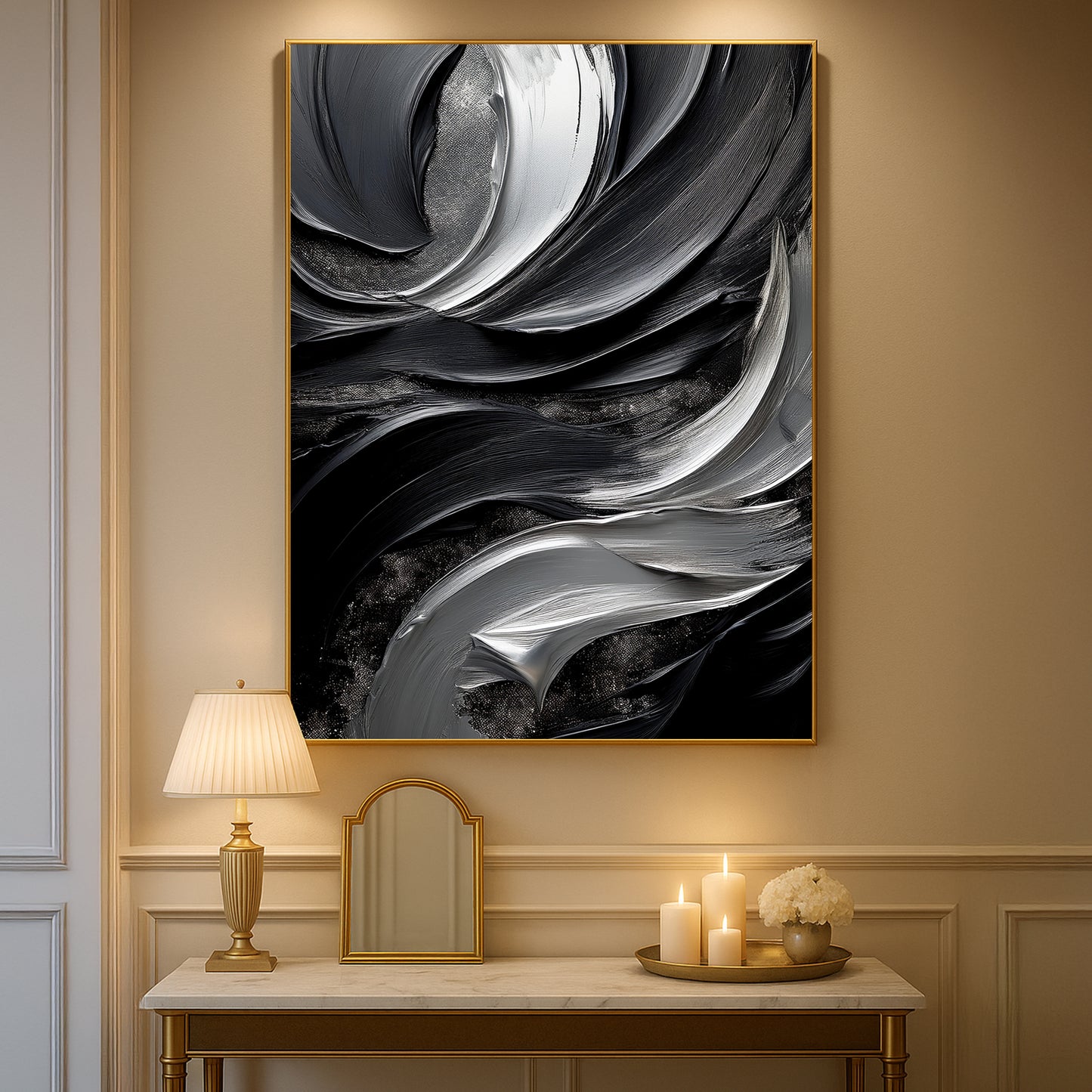 Black & Silver Abstract Wall Art – Modern Luxury Décor