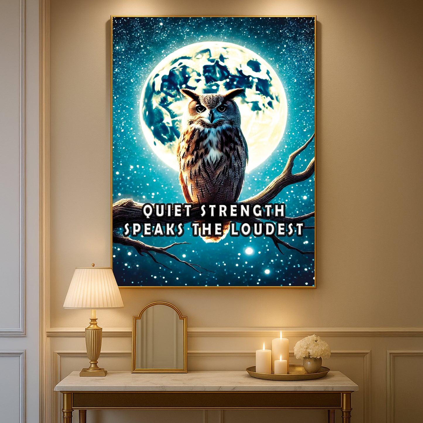 Quiet Strength – Owl Moonlight Motivational Wall Art