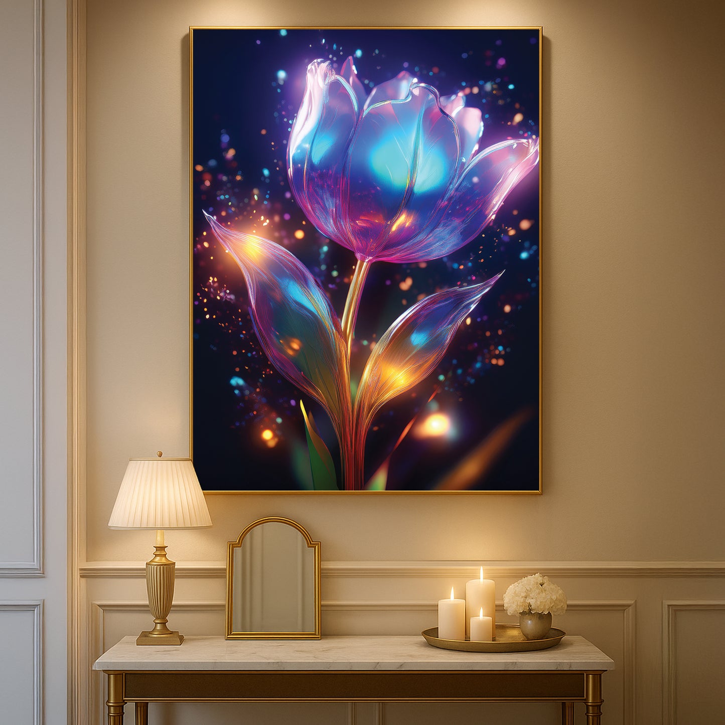Blue Radiant Tulip Metal Framed Wall Art – Modern Luxury Floral
