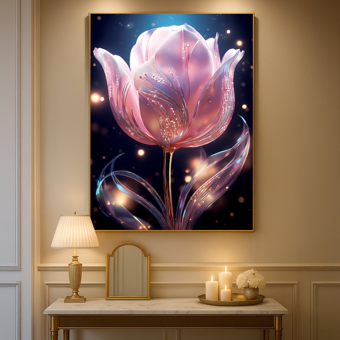 Radiant Pink Tulip Metal Framed Wall Art – Elegant Luxury Floral