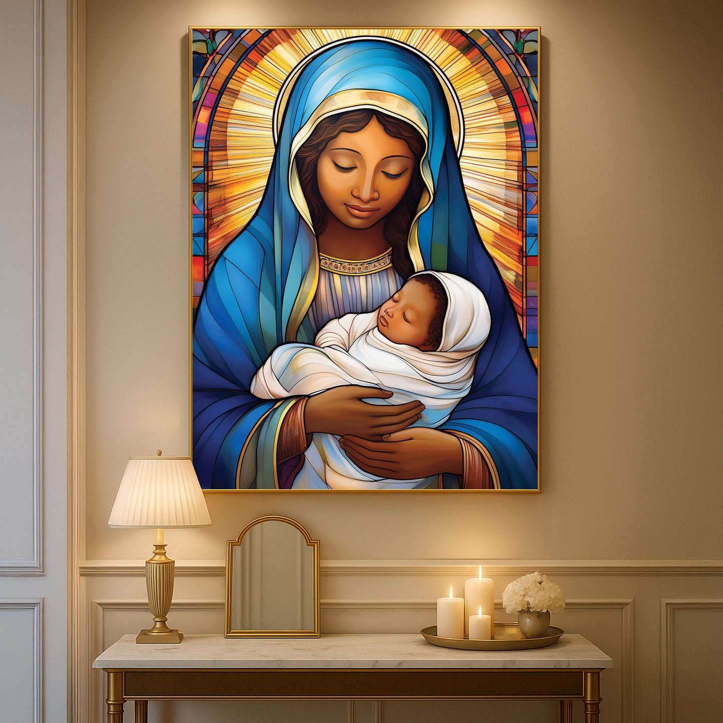 Virgin Mary and Child- Stained Glass Wall Art