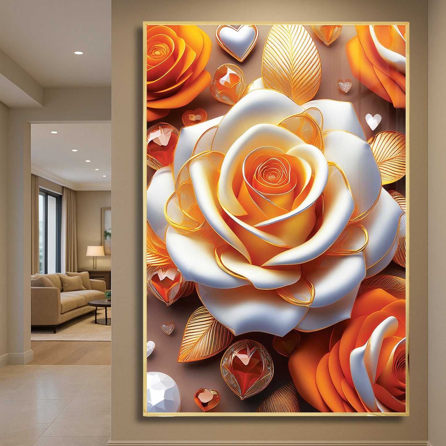 Radiant Yellow & White Rose Metal Framed Wall Art – Luxury Floral Décor