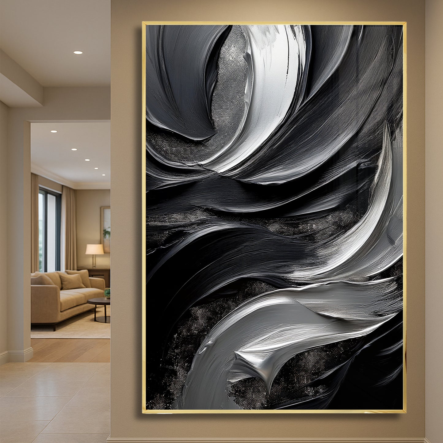 Black & Silver Abstract Wall Art – Modern Luxury Décor
