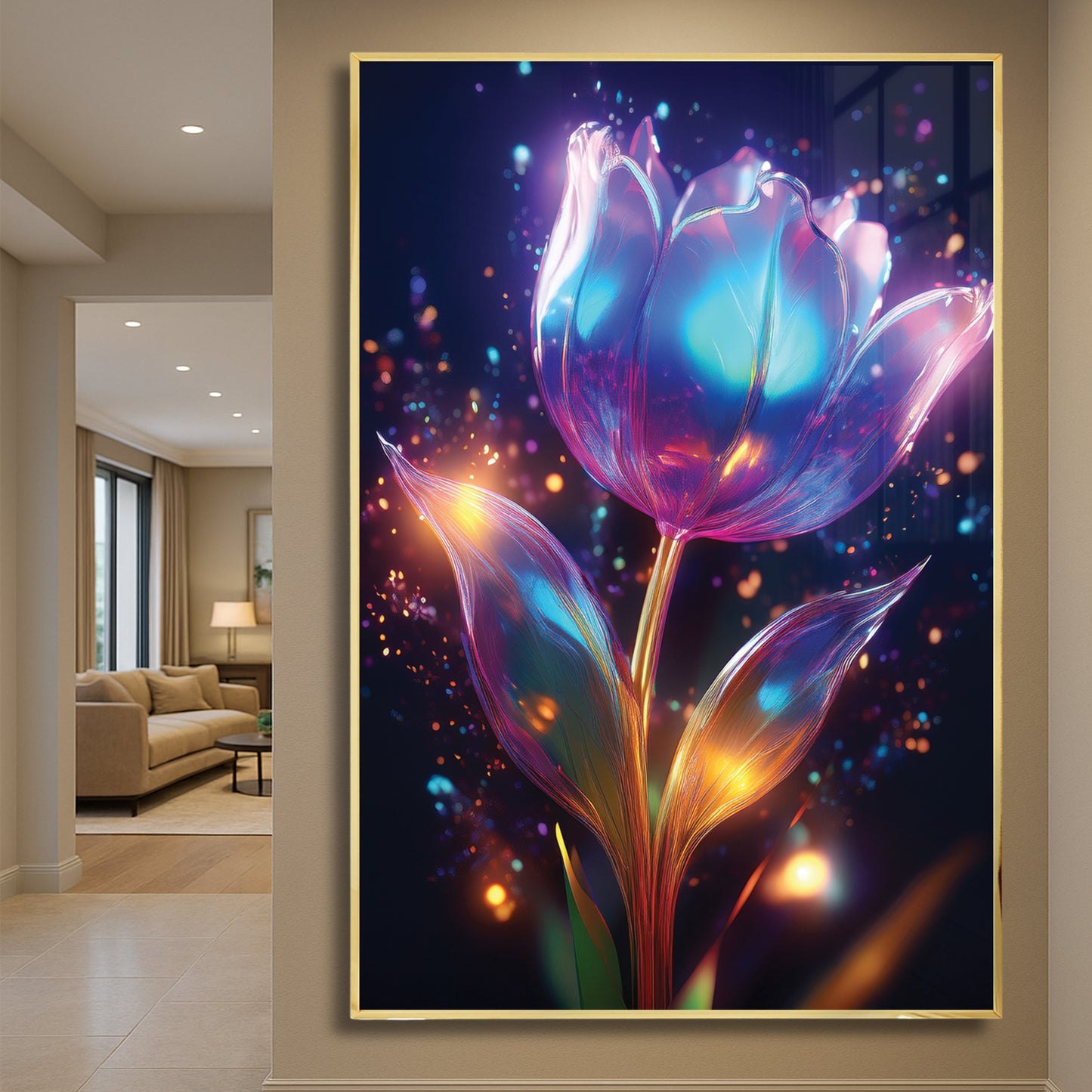 Blue Radiant Tulip Metal Framed Wall Art – Modern Luxury Floral