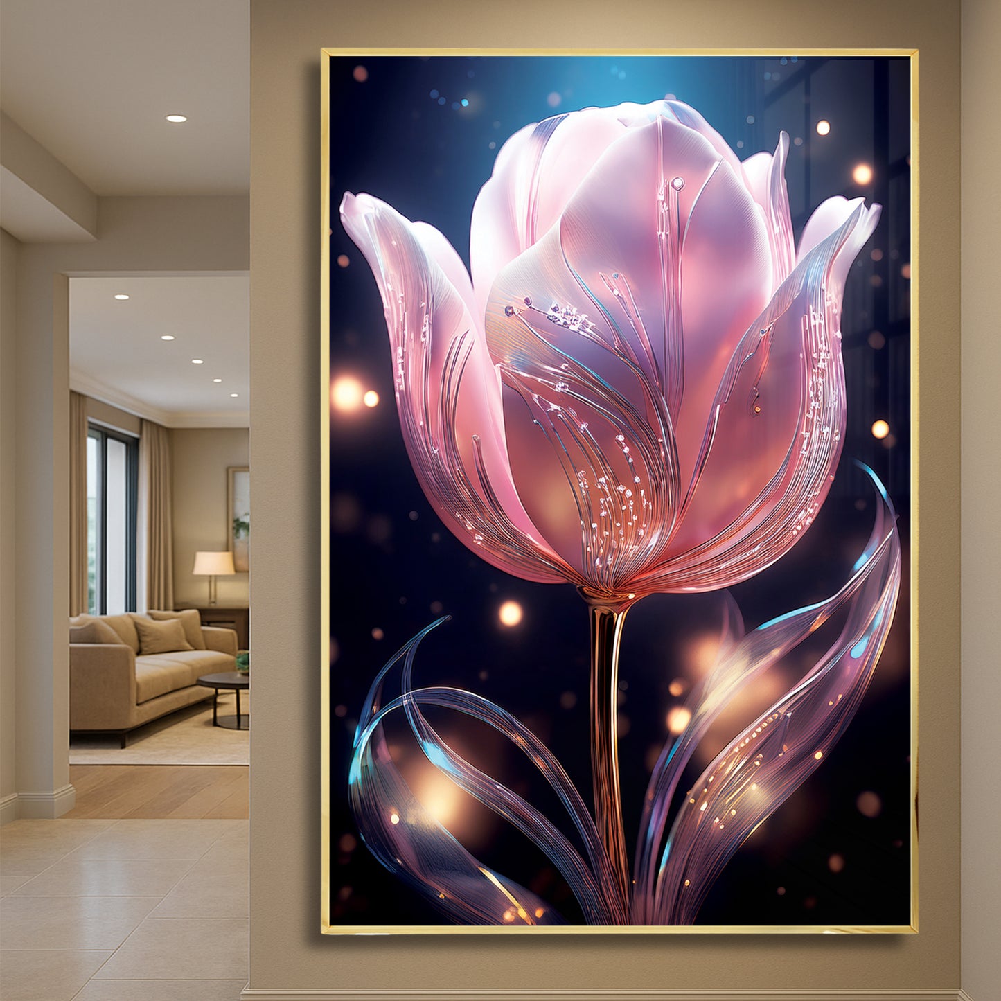 Radiant Pink Tulip Metal Framed Wall Art – Elegant Luxury Floral