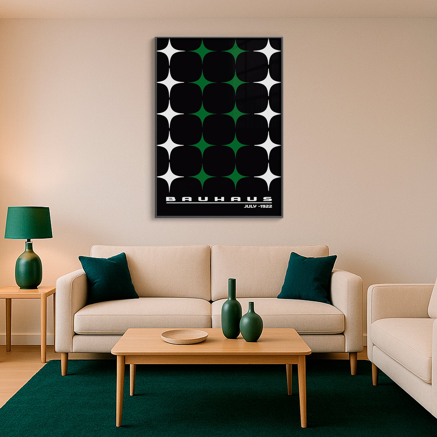 Star-form Grid – Bauhaus Exhibition 1922 | Luxury Framed Glass Wall Art (Multiple Colors)
