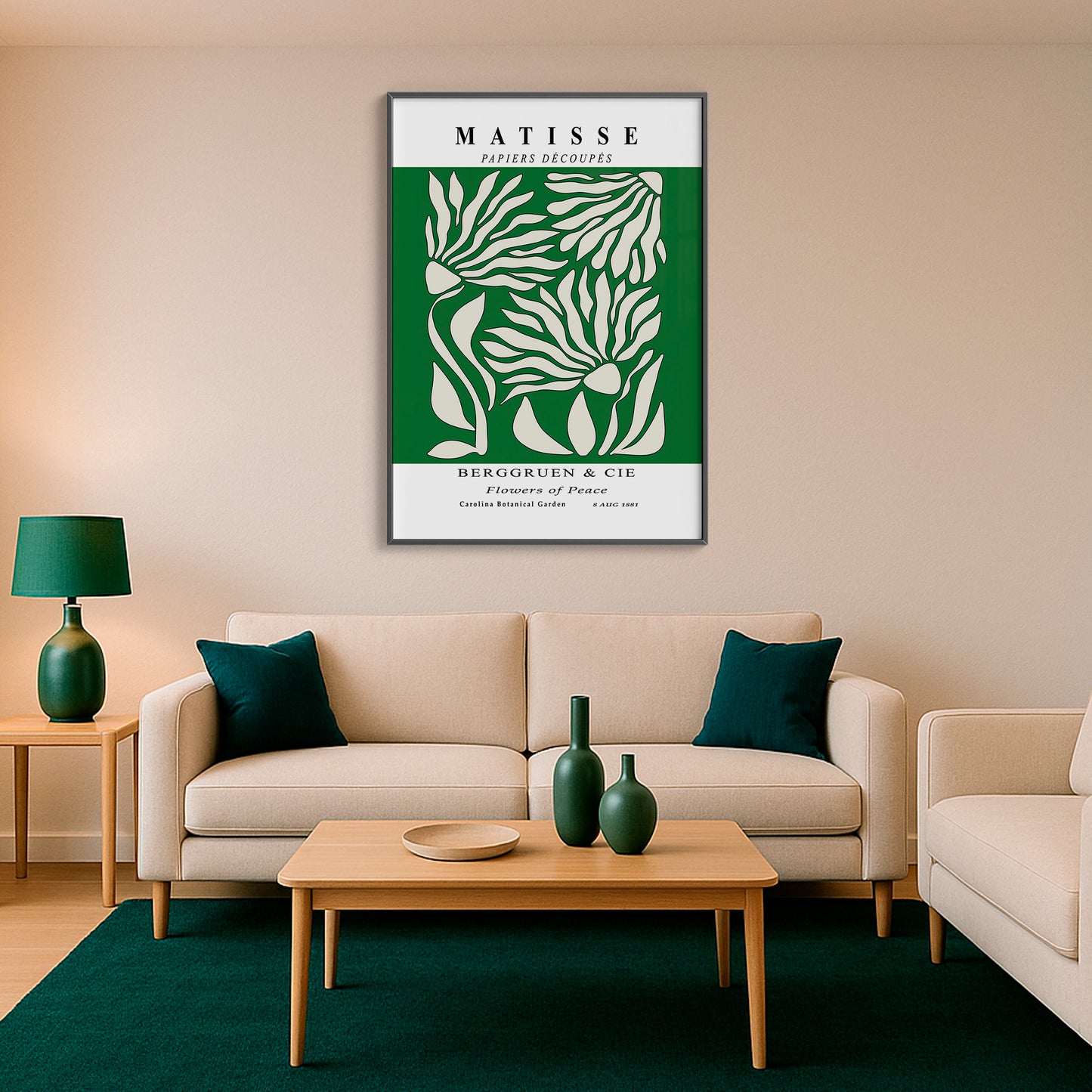Flowers of Peace - Modern Matisse Inspired – Luxury Glass Framed Wall Art (Multiple Colors)