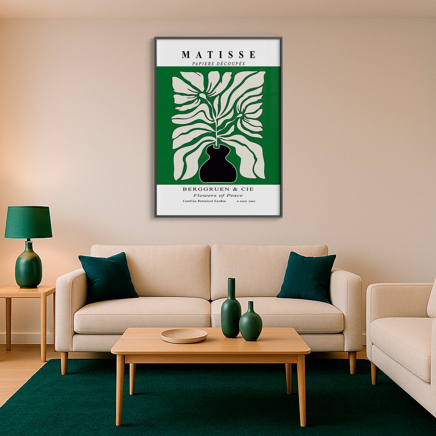 Botanic Serenity- Modern Matisse Inspired Geometric Wall Art – Luxury Framed Glass Wall Decoration (Multiple Colors)