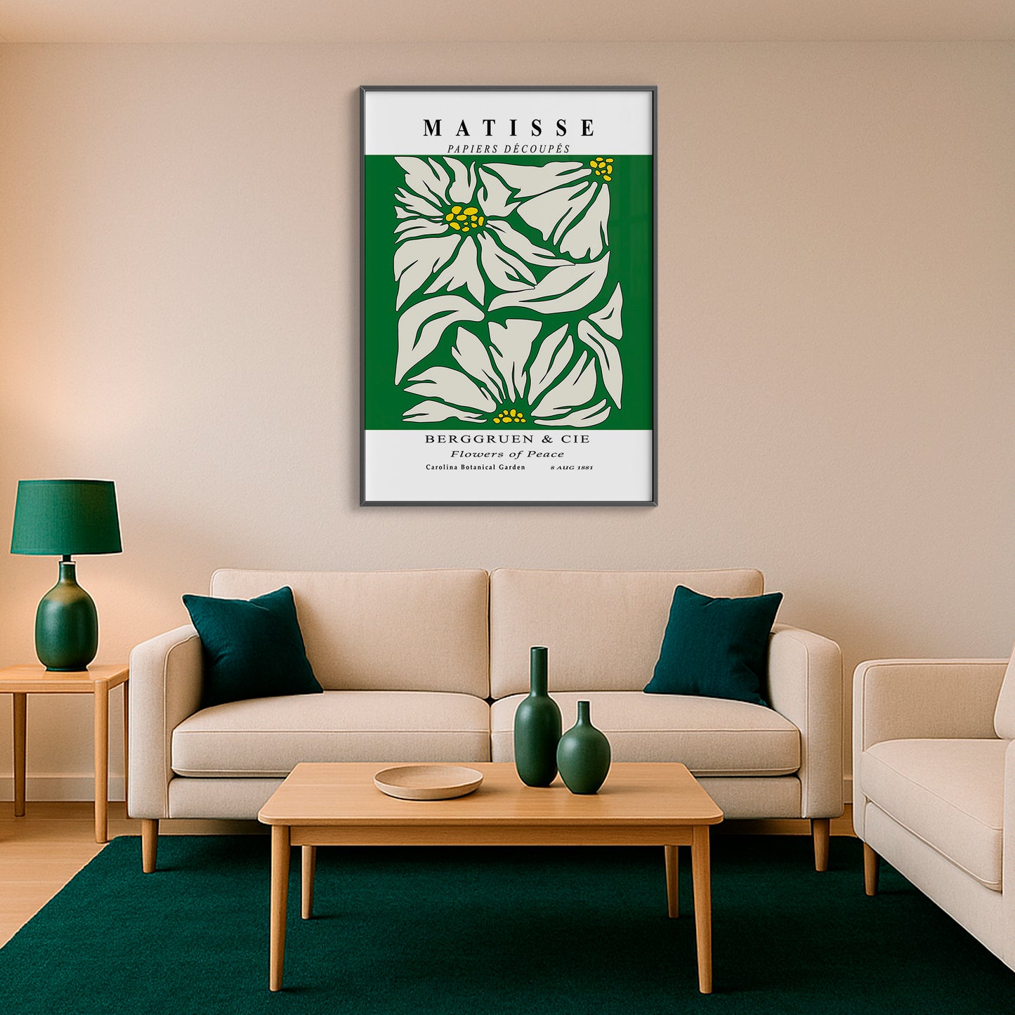 Golden Bloom- Modern Matisse Inspired Geometric Wall Art β Luxury Framed Glass Wall Decoration (Multiple Colors)