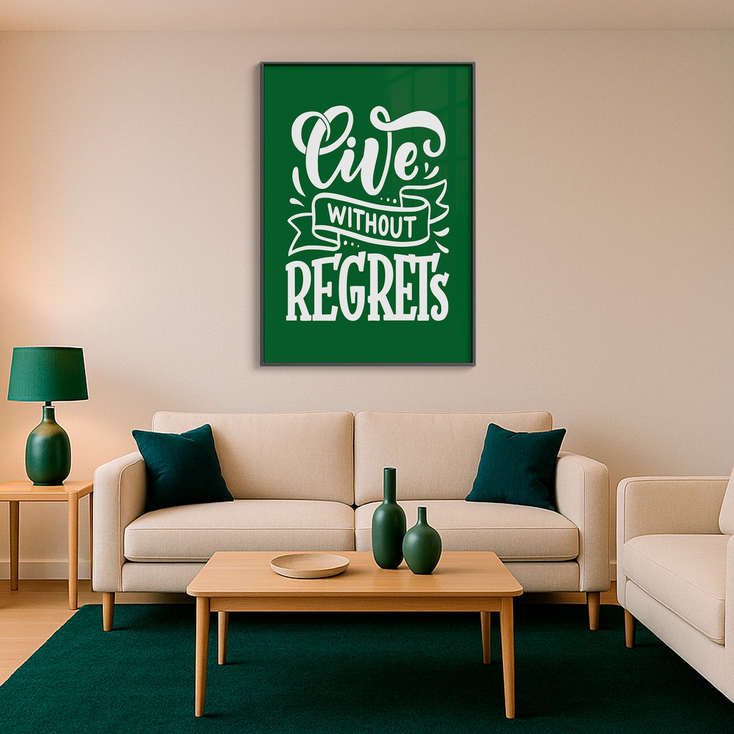 Live Without Regrets - Luxury Glass Framed Wall Art (Multiple Colors)