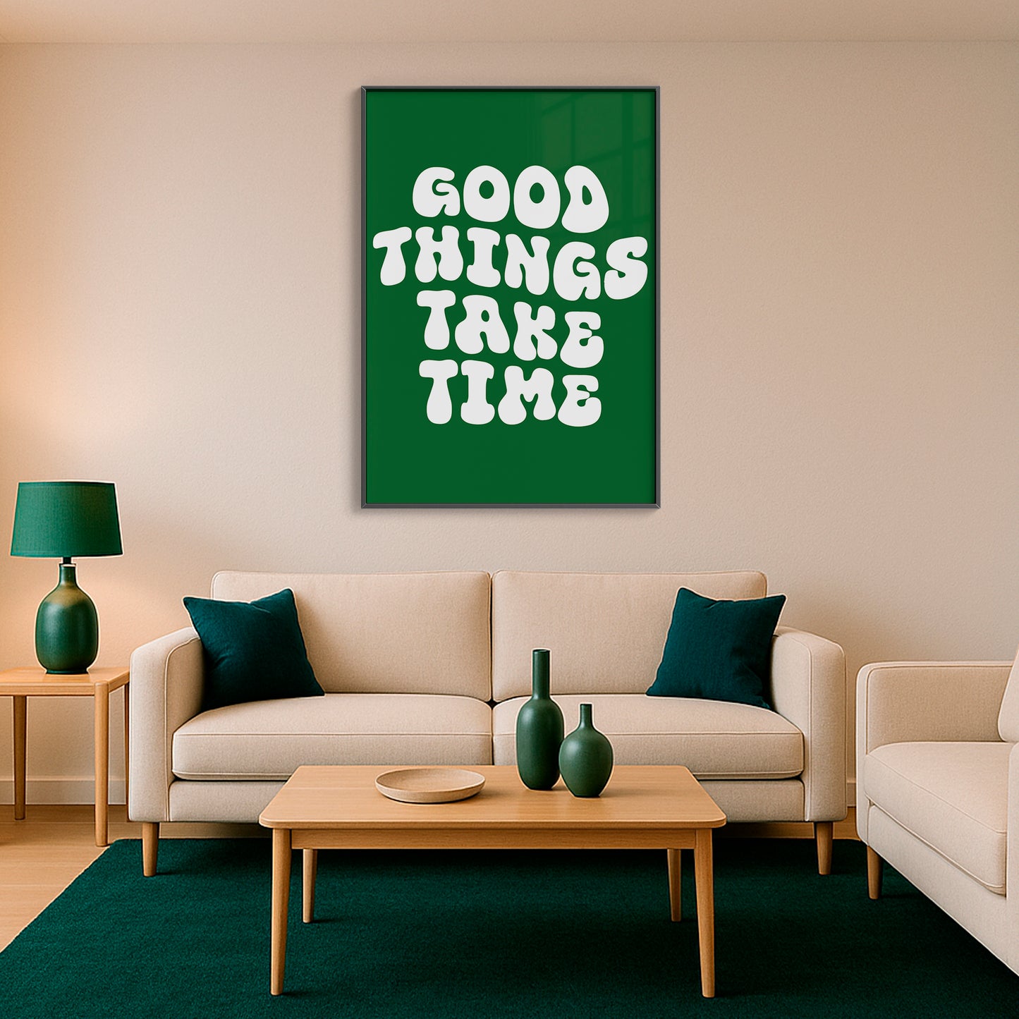 Good Things Take Time - Luxury Glass Framed Wall Art (Multiple Colors)