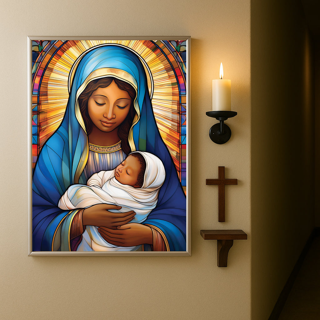 Virgin Mary and Child- Stained Glass Wall Art