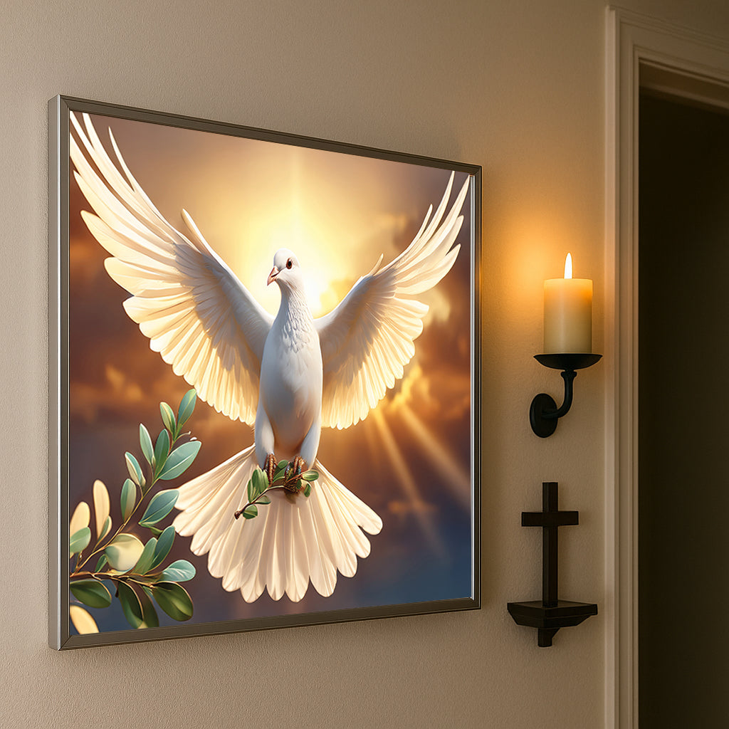 White Dove with Olive Branch – Symbol of Peace & Hope Wall Art
