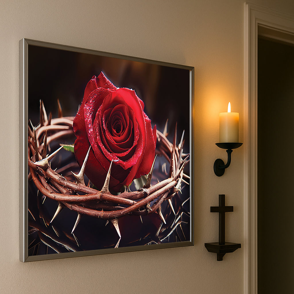 Rose with Crown of Thorns Wall Art – Christian Symbolism Décor