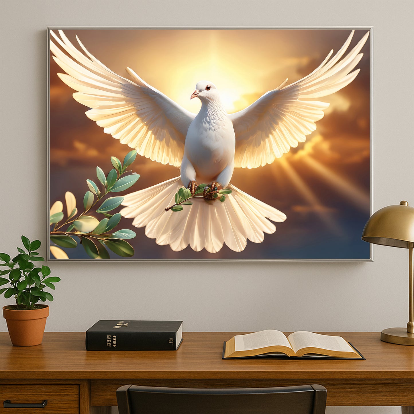 White Dove with Olive Branch – Symbol of Peace & Hope Wall Art