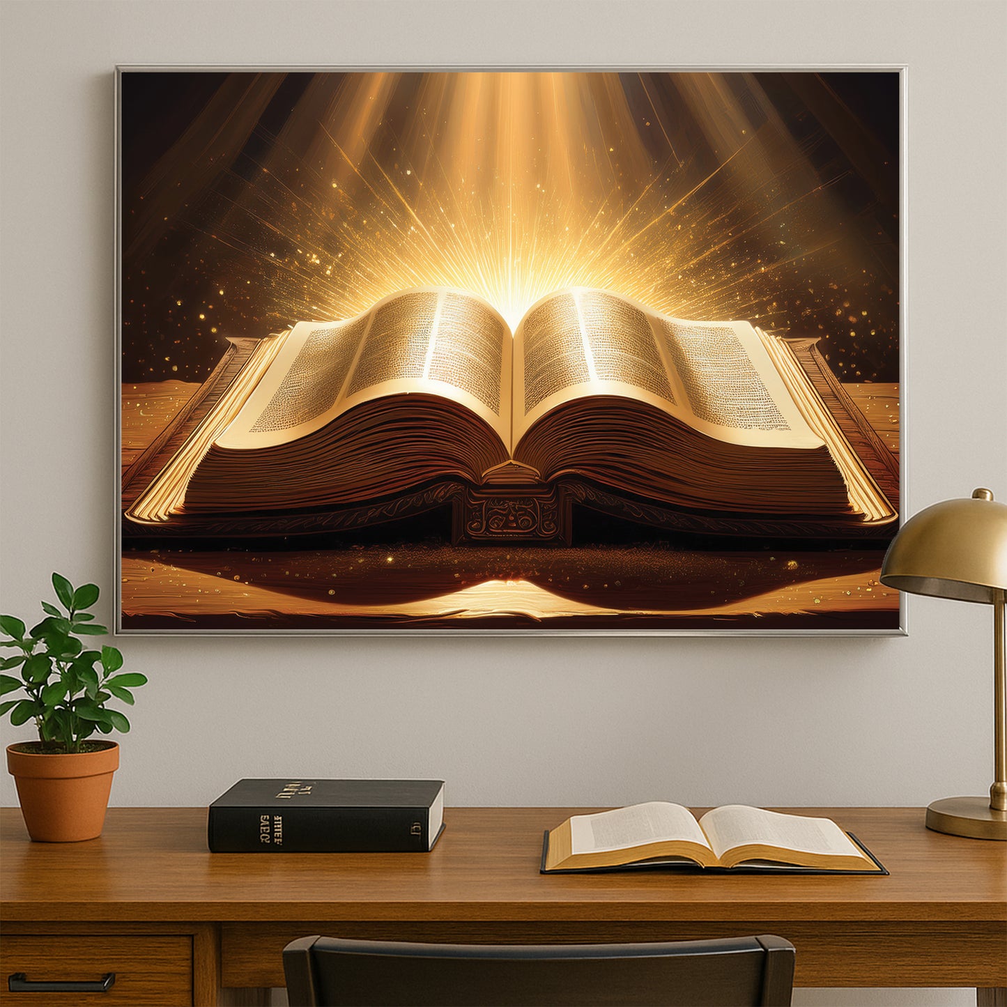 Holy Bible Illuminated Wall Art – Radiant Spiritual Décor