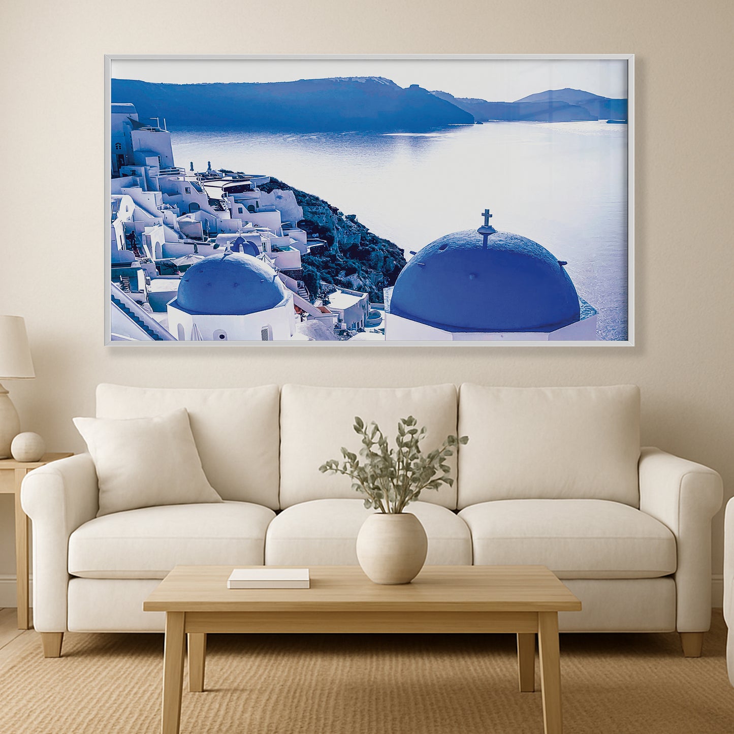 Blue Domes of Oia, Santorini – Aerial View Overlooking Caldera