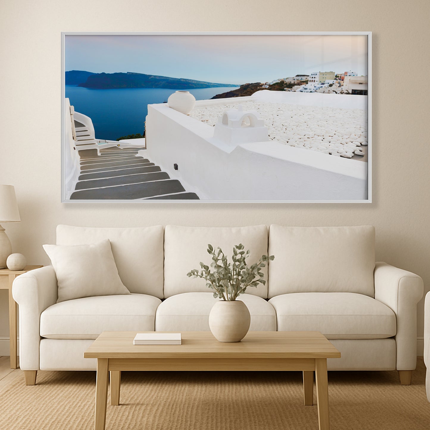 Santorini Cliffside Steps – Aegean Sea View Wall Art, Greek Island Architecture