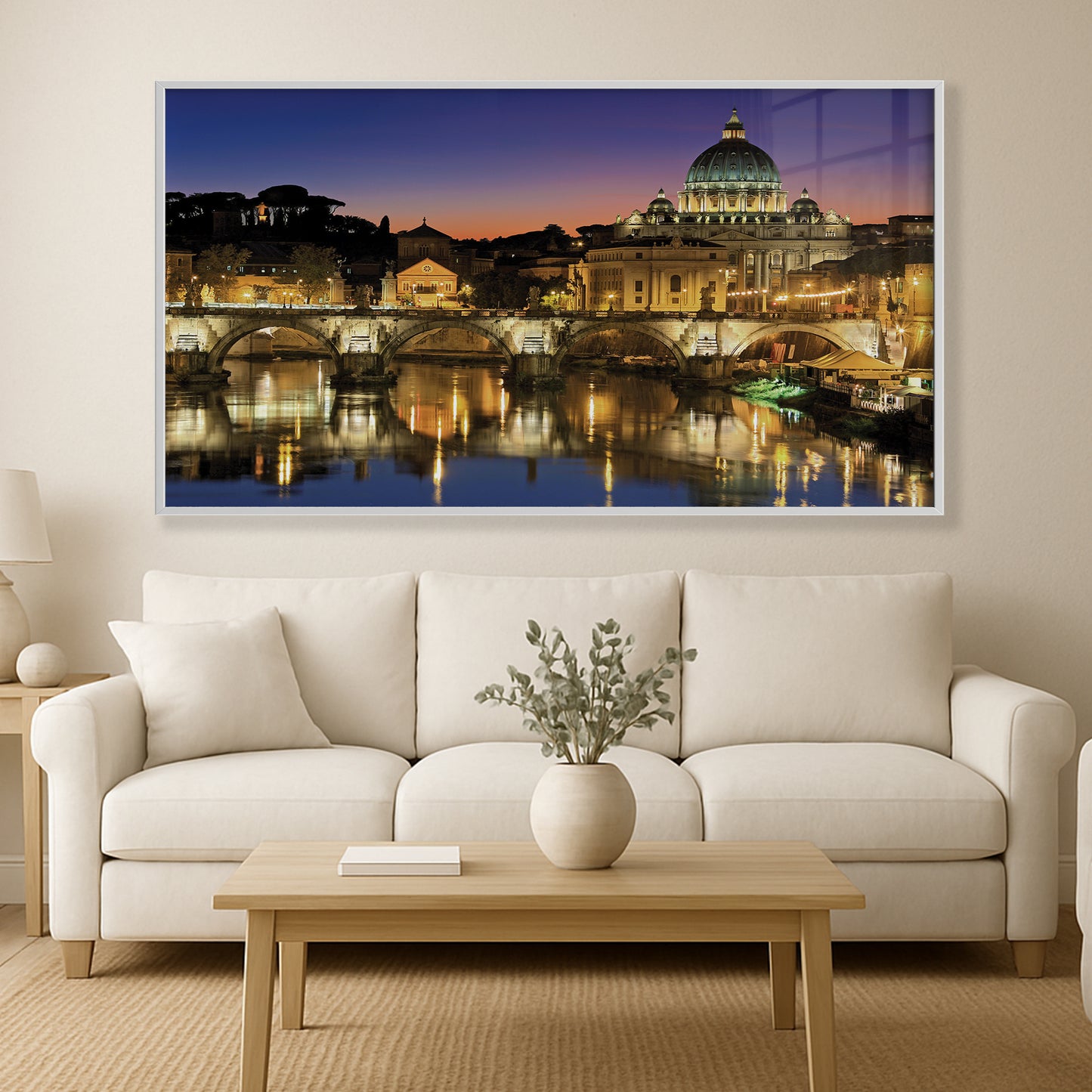Vatican at Dusk โ Rome Cityscape Wall Art, St. Peter's Basilica and Tiber River Reflections