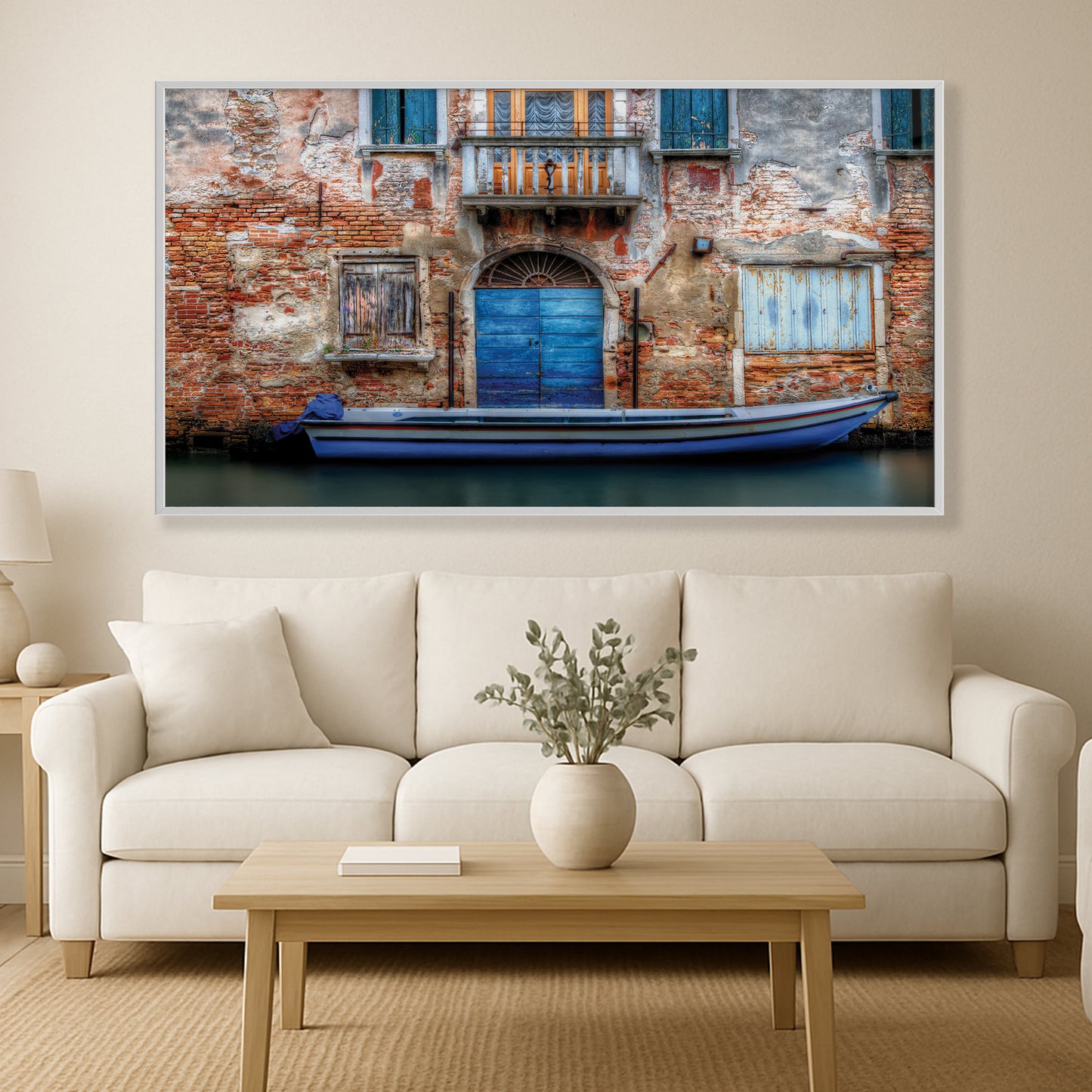 Venetian Blue Door and Weathered Wall Art β Rustic Italy Series