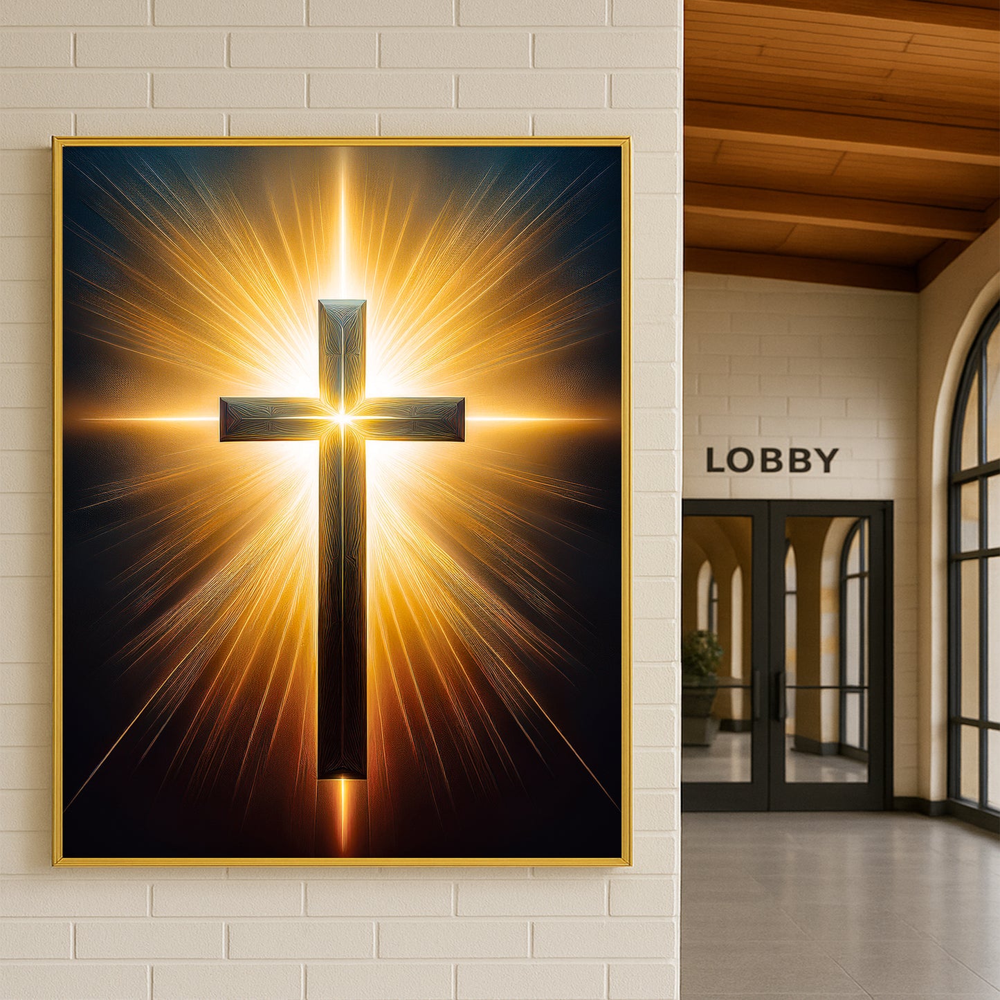 Radiant Cross Wall Art – Golden Light Christian Décor