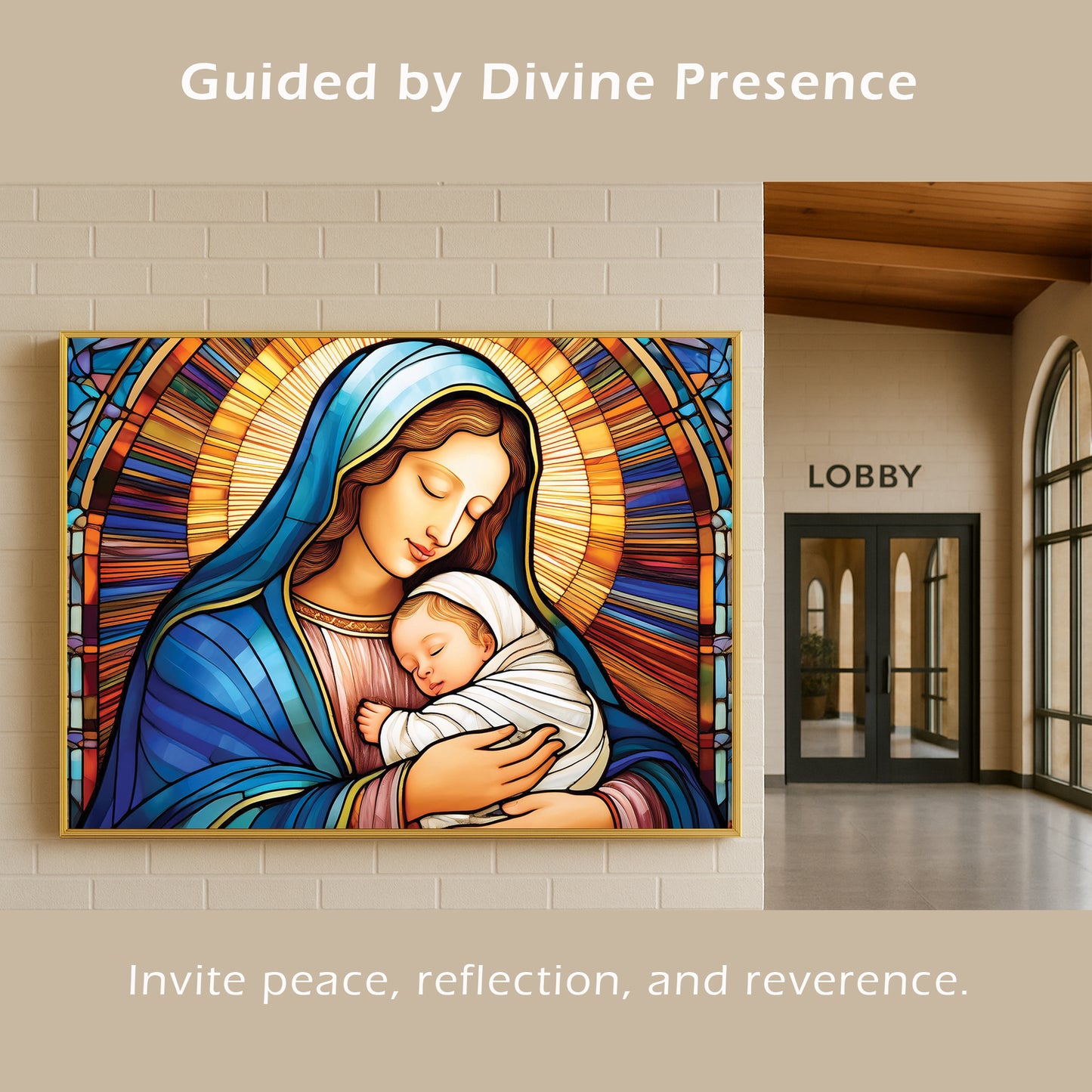 Virgin Mary and Baby Jesus Wall Art – Stained Glass Christian Décor
