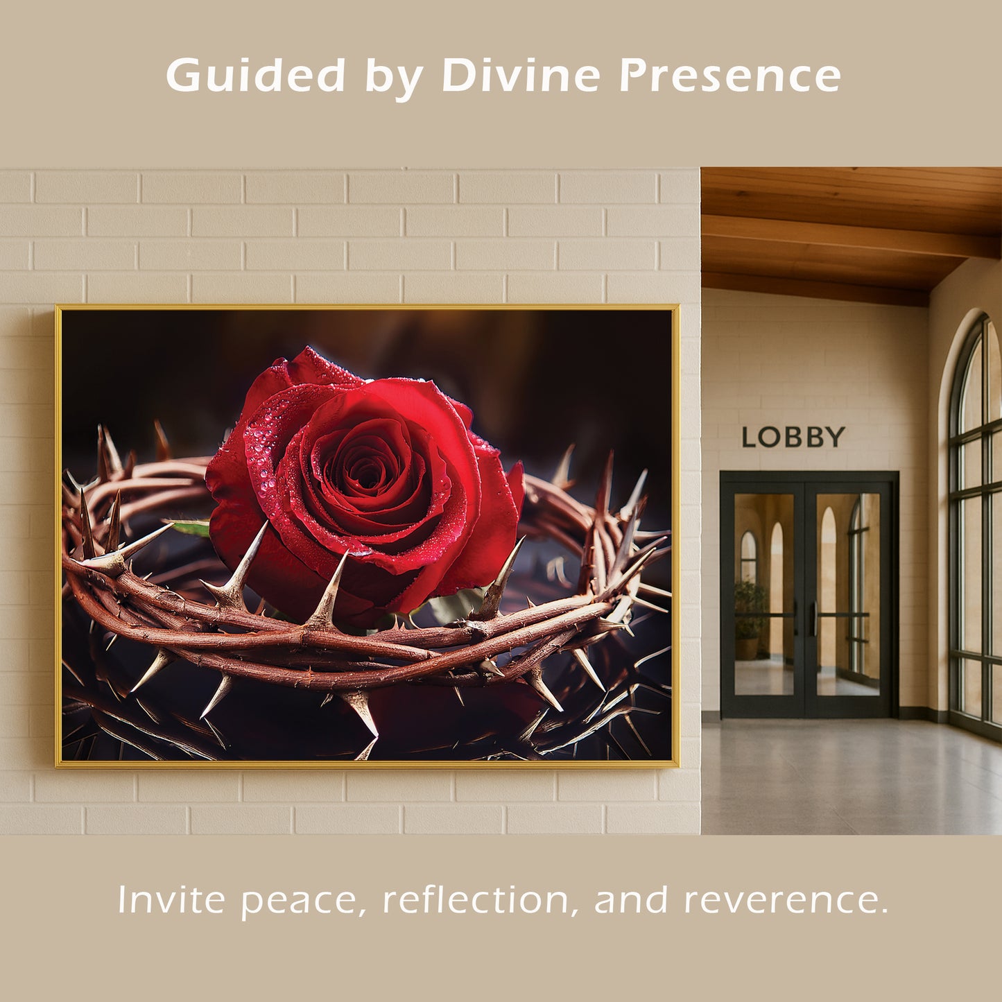 Rose with Crown of Thorns Wall Art – Christian Symbolism Décor