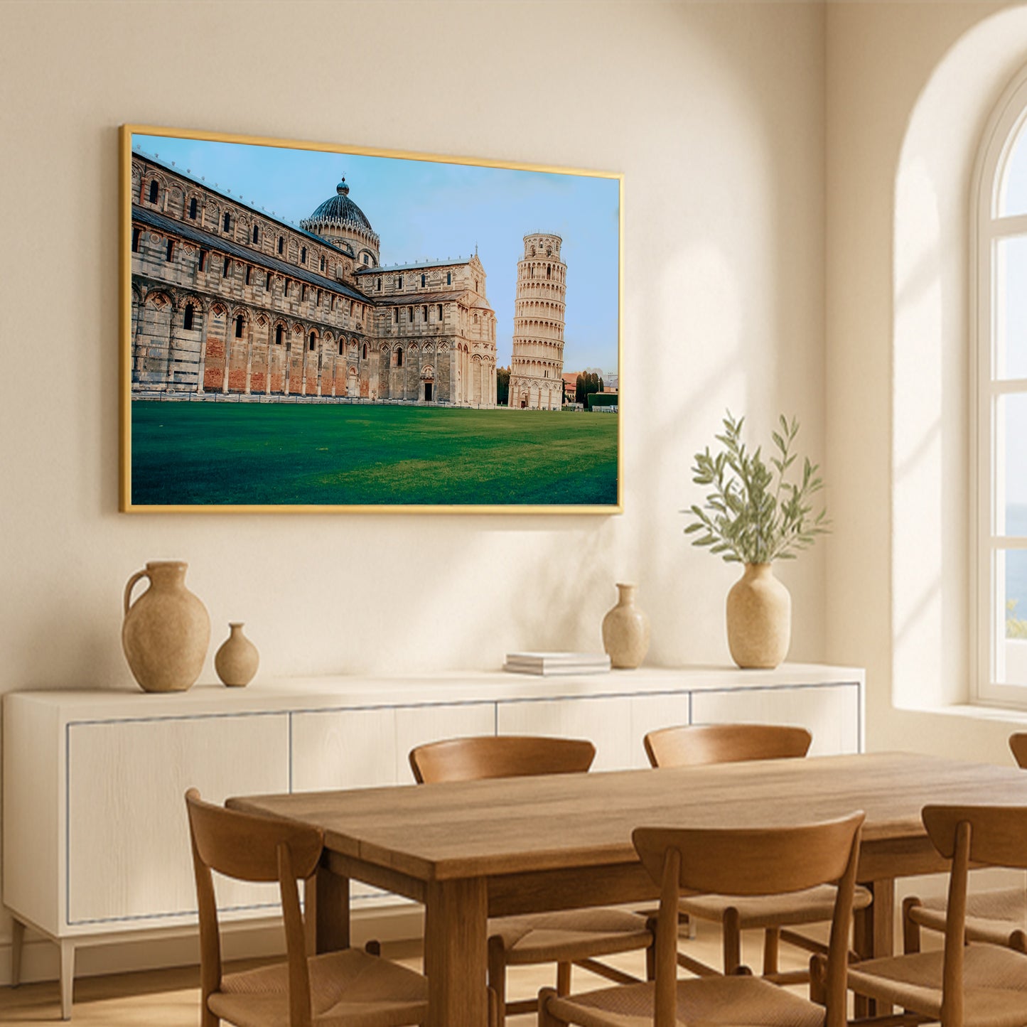 Leaning Tower of Pisa at Sunset – Iconic Italian Landmark | High-Gloss Glass Print