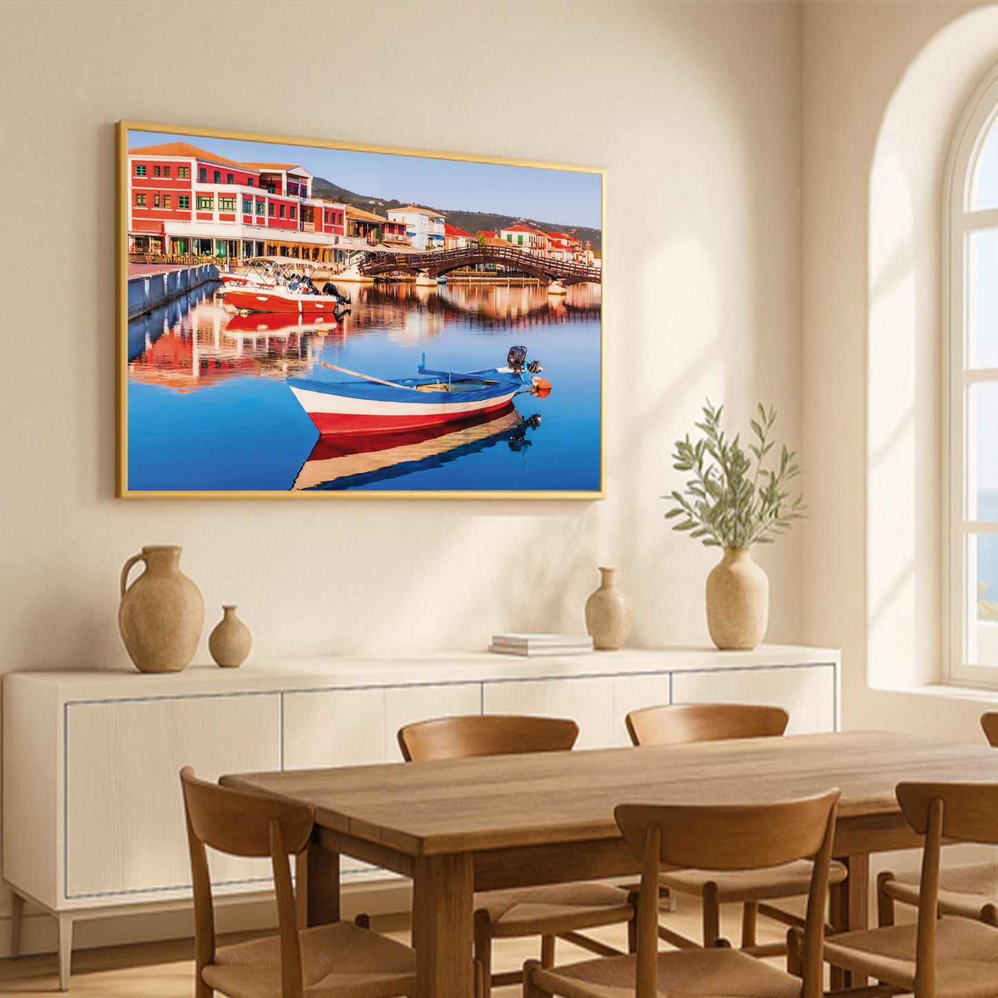 Lefkada Harbor β Greek Fishing Village Wall Art, Colorful Waterfront Scene