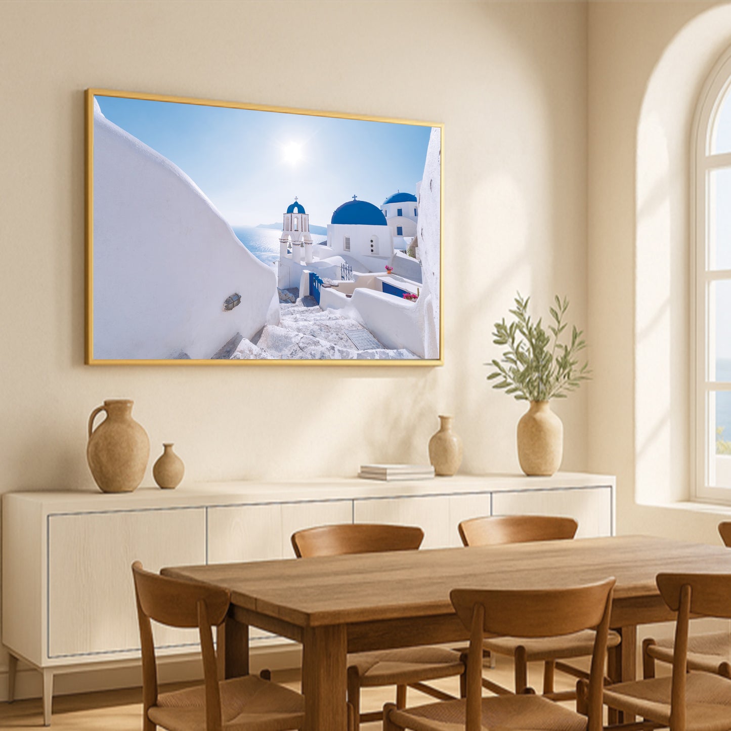 Oia Vista β Santorini Bell Tower Wall Art, Iconic Greek Architecture at Sunrise