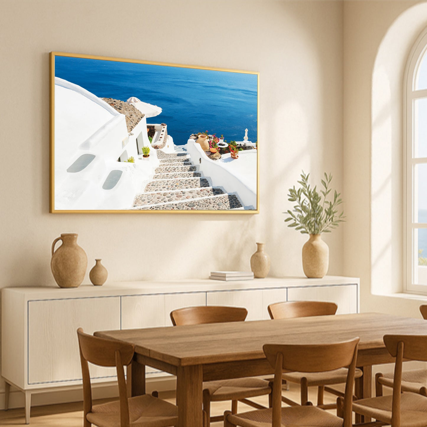 Santorini Cliffside Stairs – Greek Island Wall Art