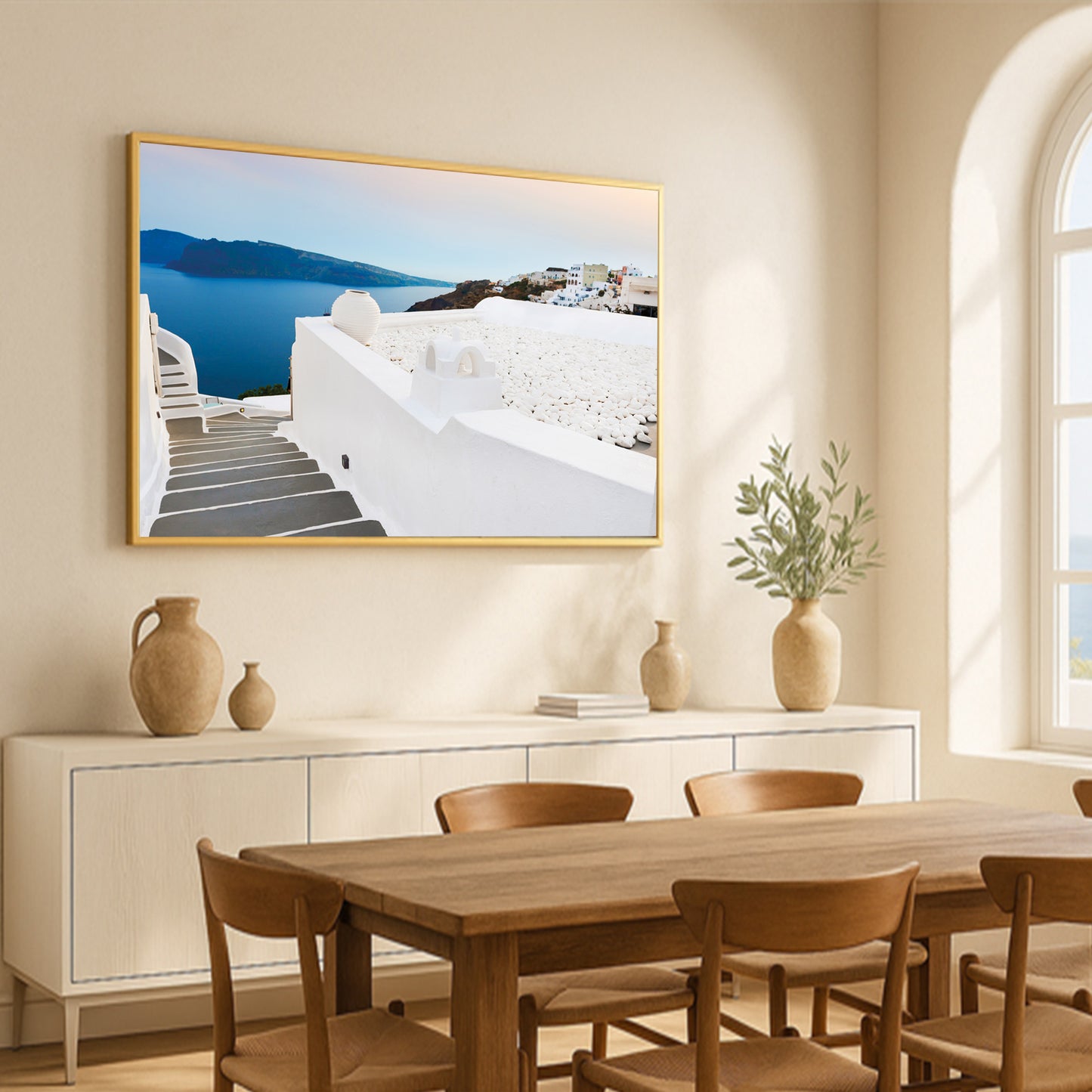 Santorini Cliffside Steps – Aegean Sea View Wall Art, Greek Island Architecture