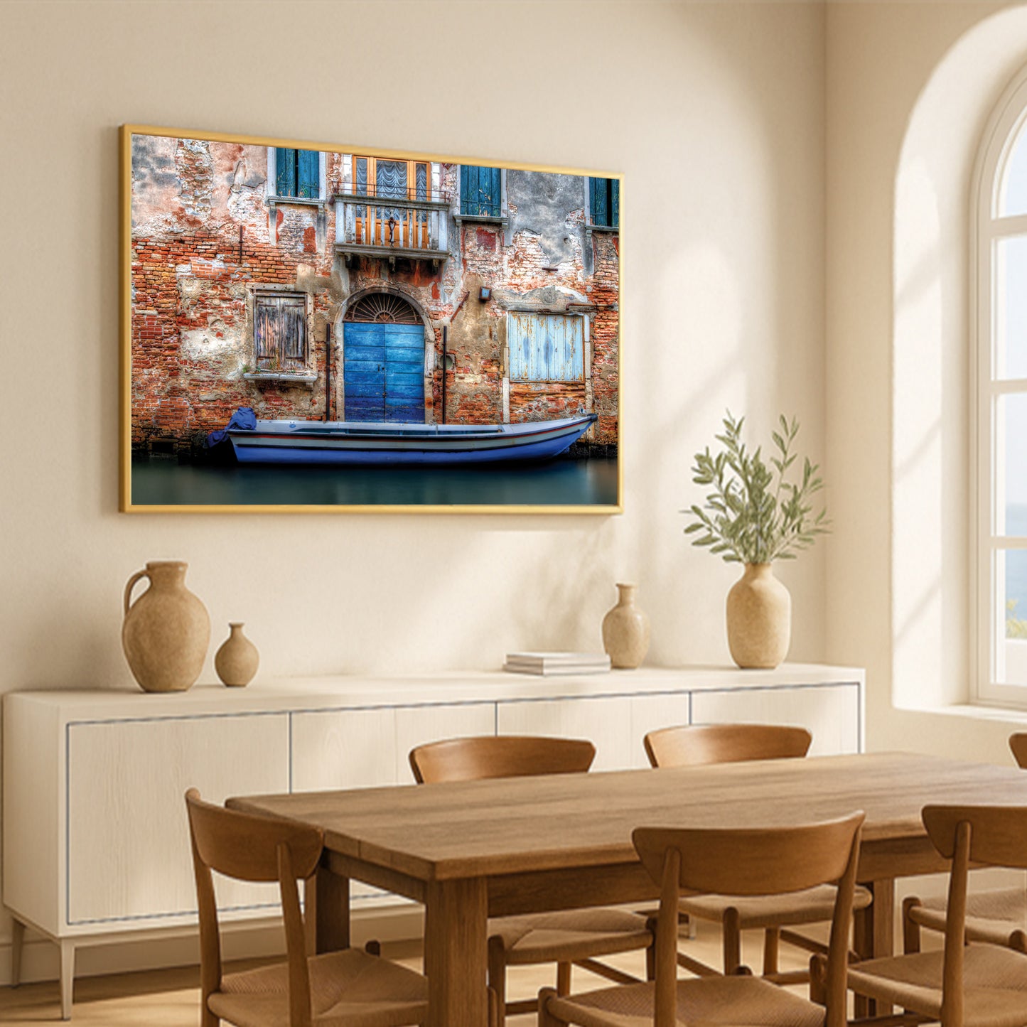 Venetian Blue Door and Weathered Wall Art β Rustic Italy Series