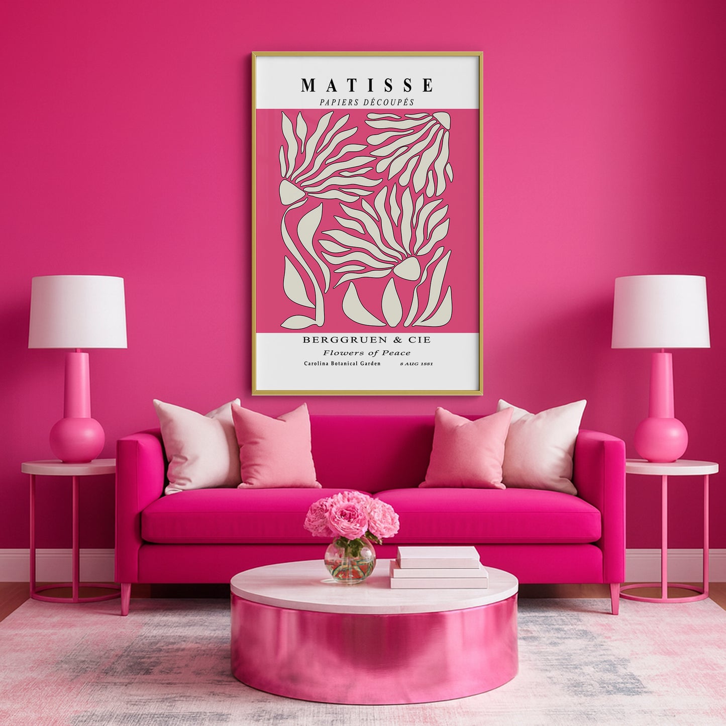 Flowers of Peace - Modern Matisse Inspired – Luxury Glass Framed Wall Art (Multiple Colors)