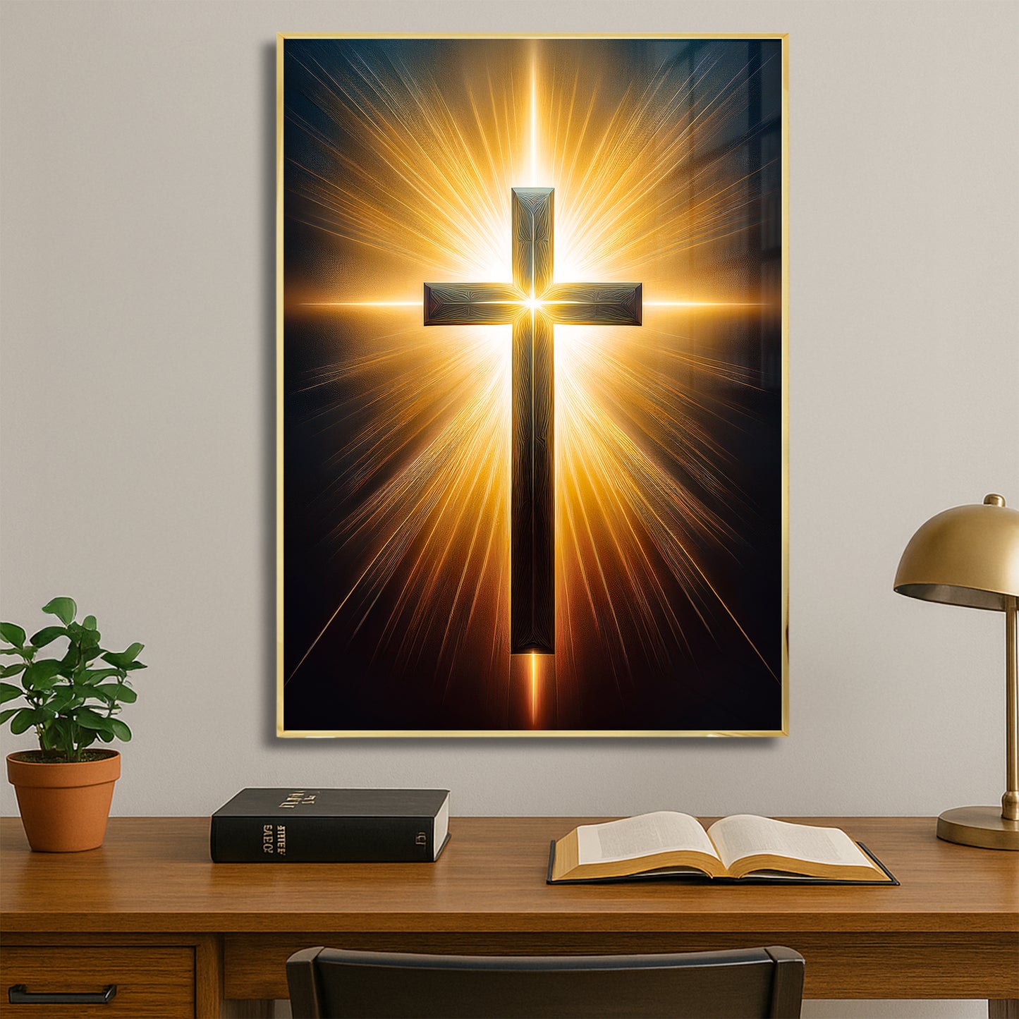 Radiant Cross Wall Art – Golden Light Christian Décor