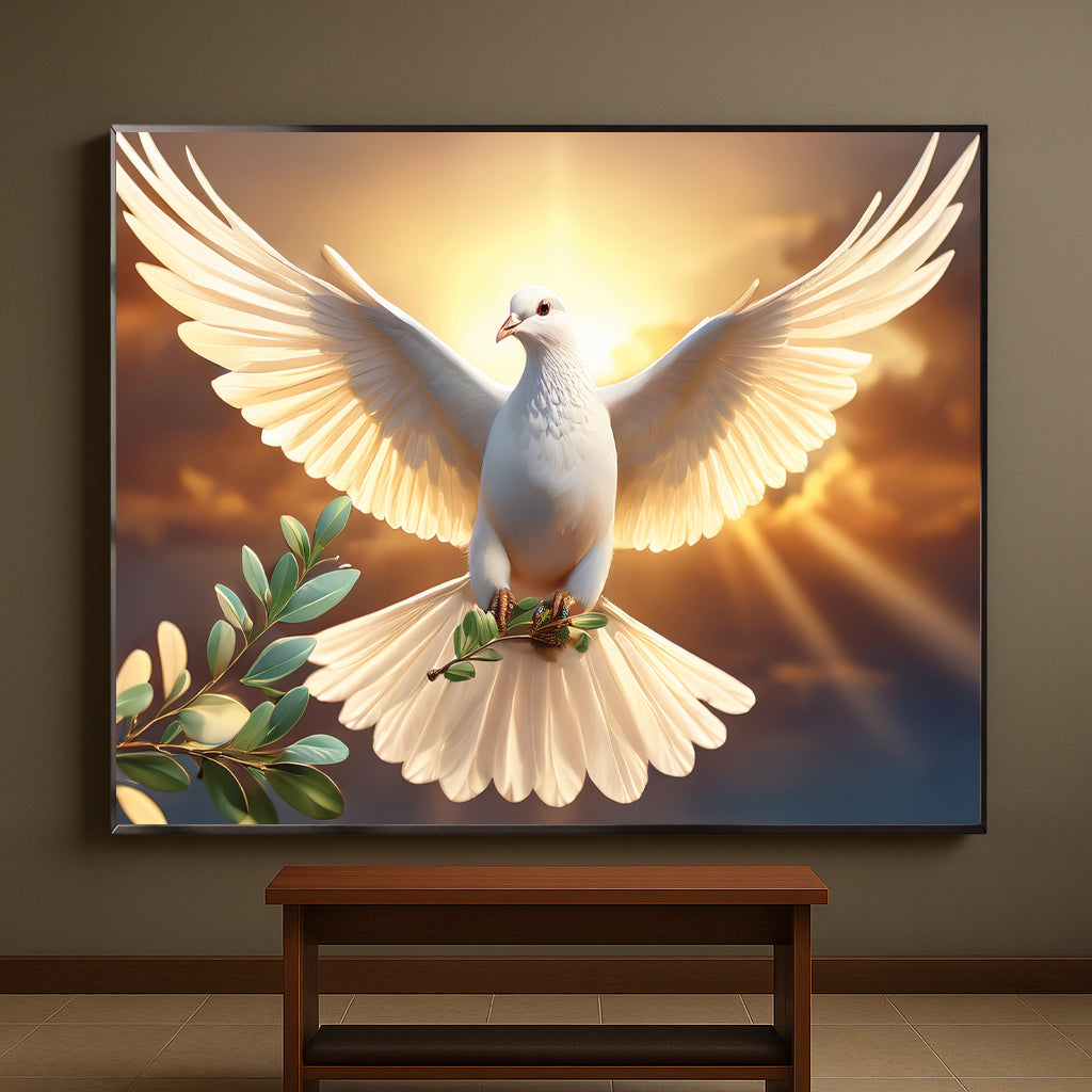 White Dove with Olive Branch – Symbol of Peace & Hope Wall Art