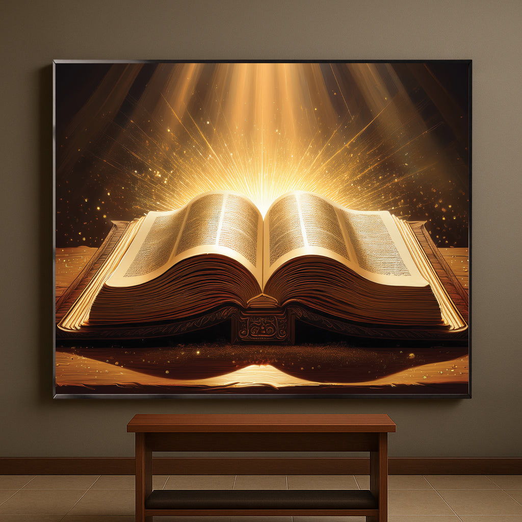 Holy Bible Illuminated Wall Art – Radiant Spiritual Décor