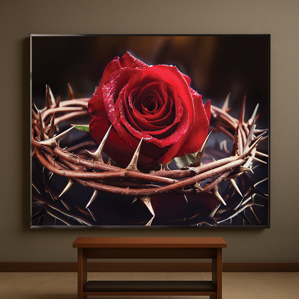 Rose with Crown of Thorns Wall Art – Christian Symbolism Décor