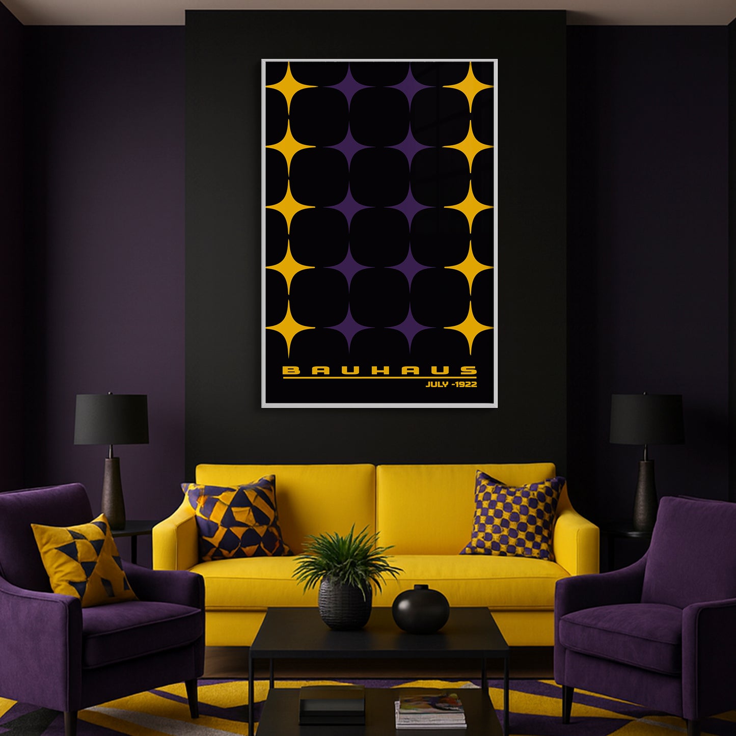 Star-form Grid – Bauhaus Exhibition 1922 | Luxury Framed Glass Wall Art (Multiple Colors)