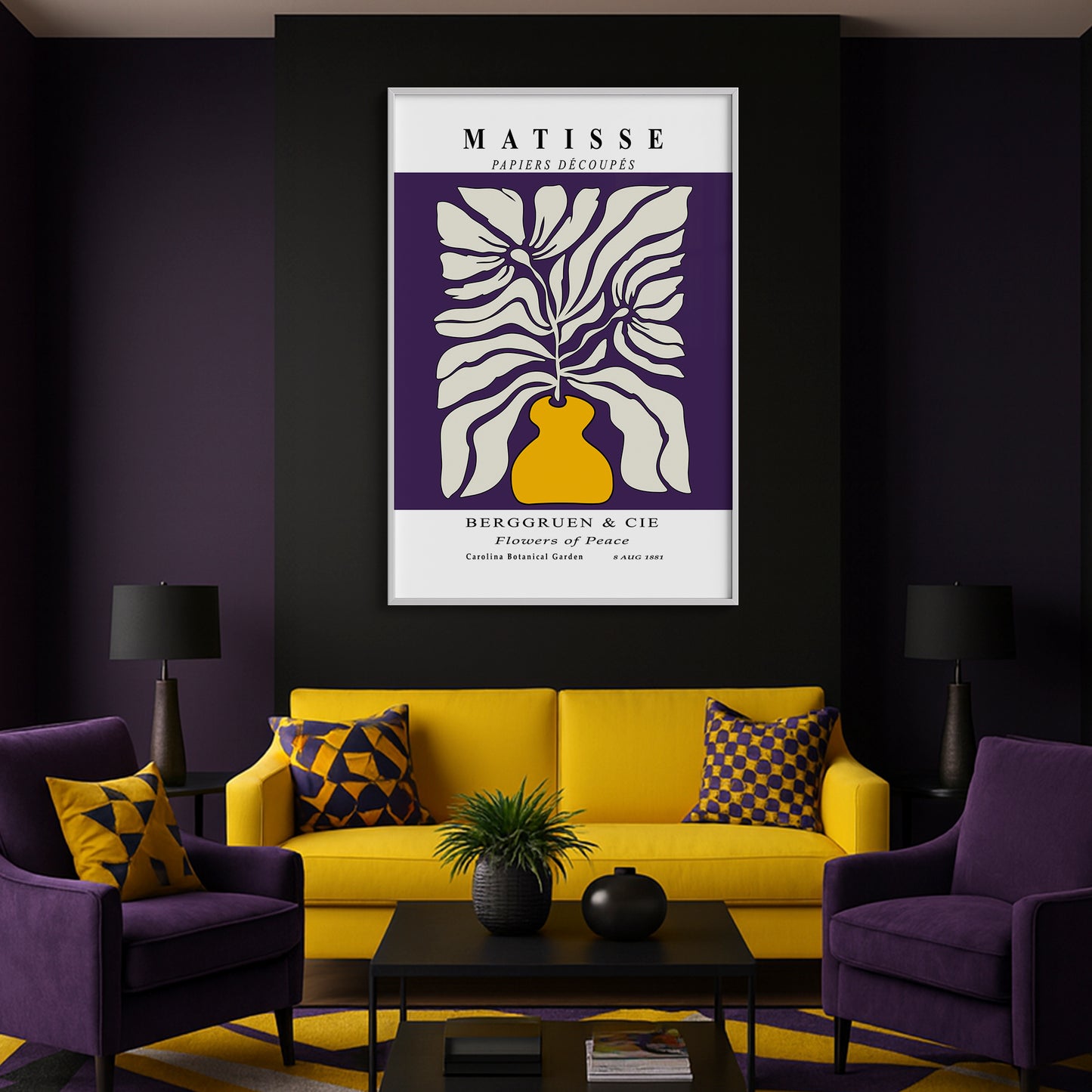 Botanic Serenity- Modern Matisse Inspired Geometric Wall Art – Luxury Framed Glass Wall Decoration (Multiple Colors)