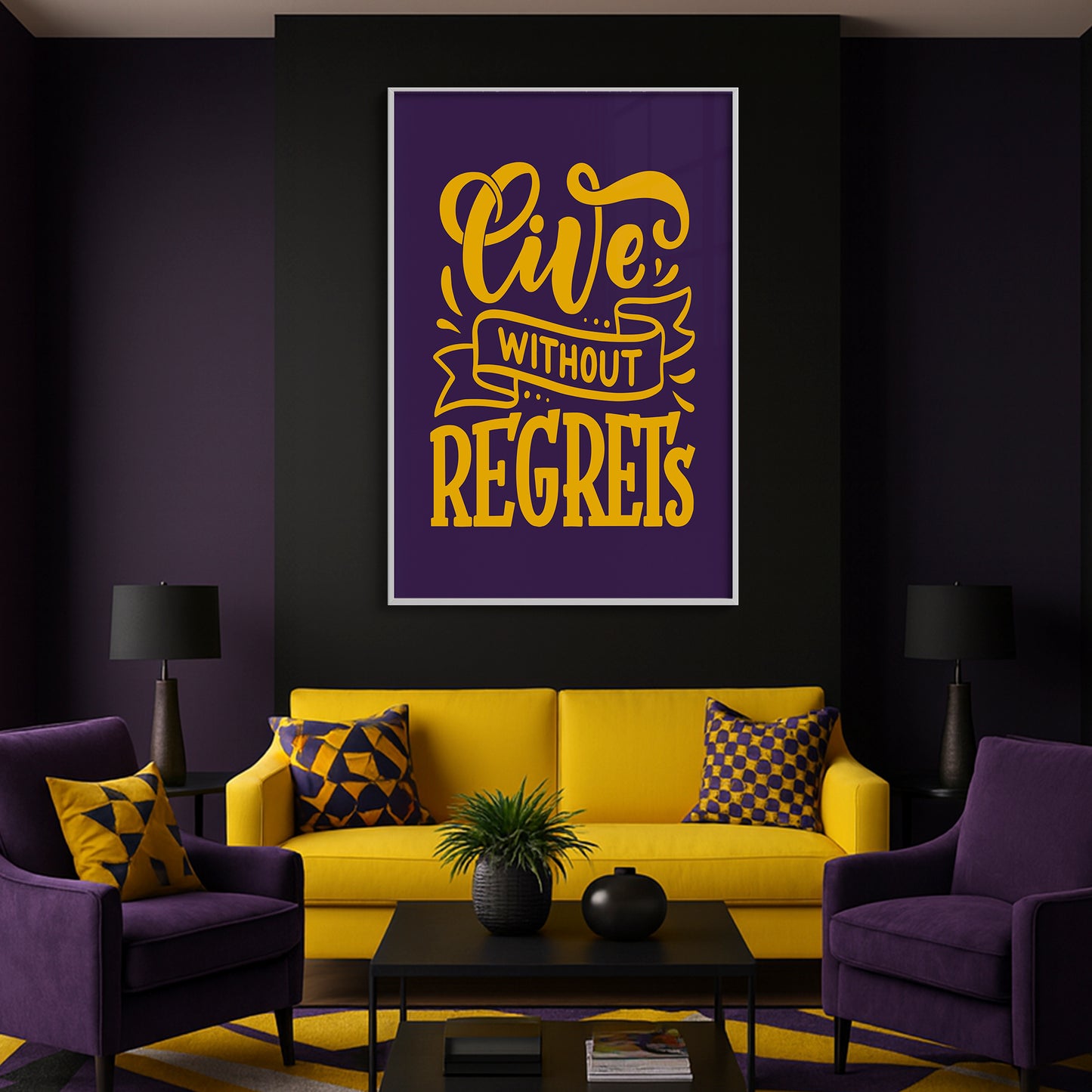 Live Without Regrets - Luxury Glass Framed Wall Art (Multiple Colors)