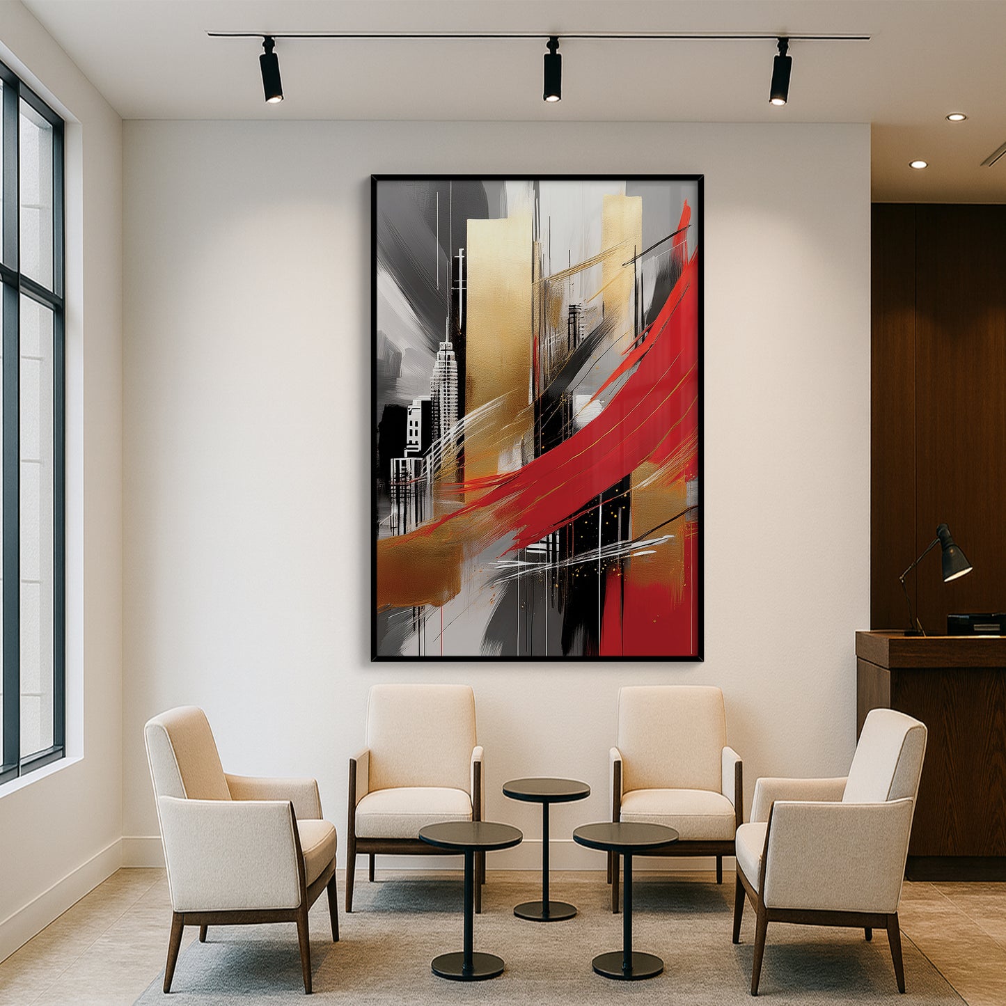 City Abstract Wall Art – Gold and Red Modern Luxury Décor