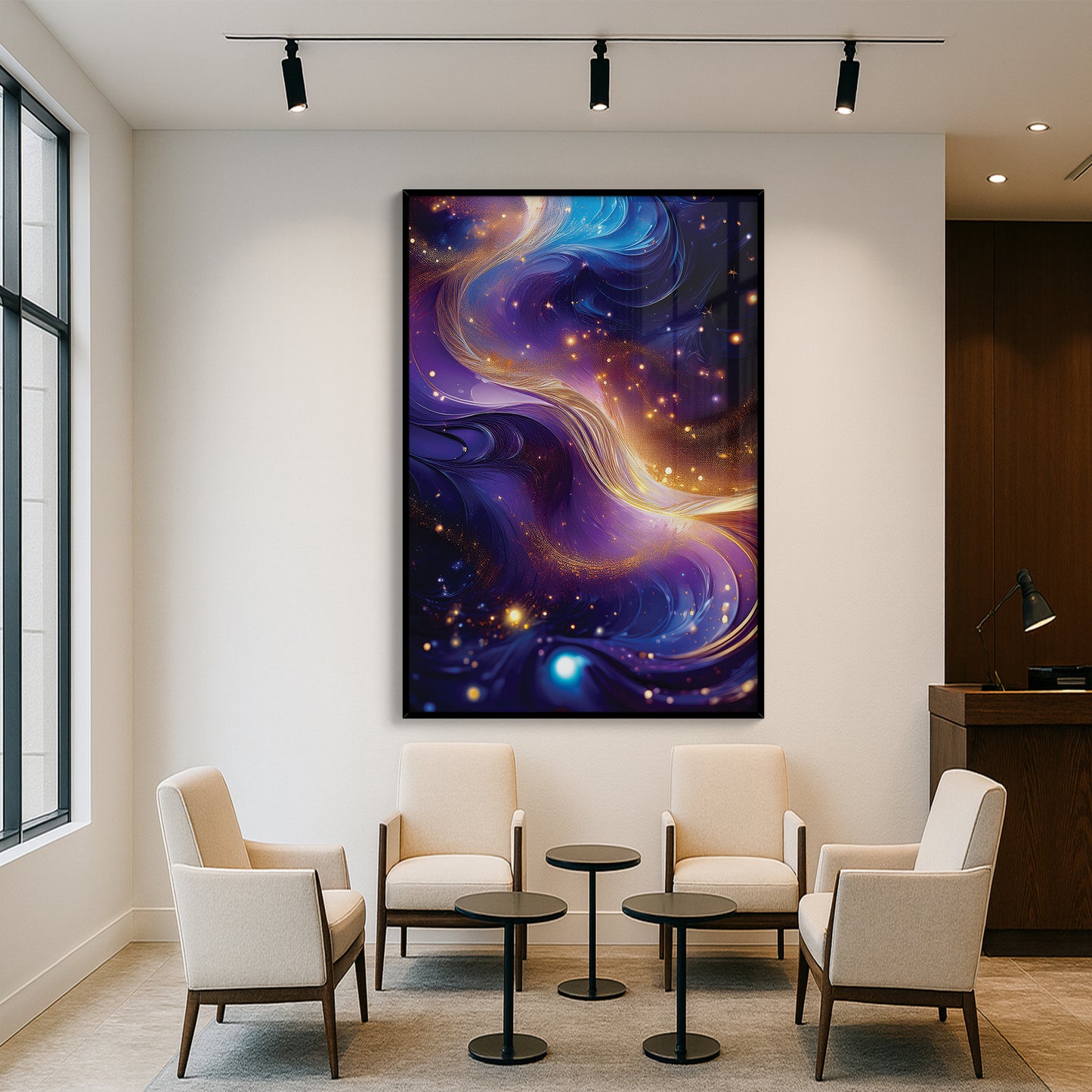 Cosmic Abstract Wall Art – Purple and Gold Galaxy-Inspired Décor