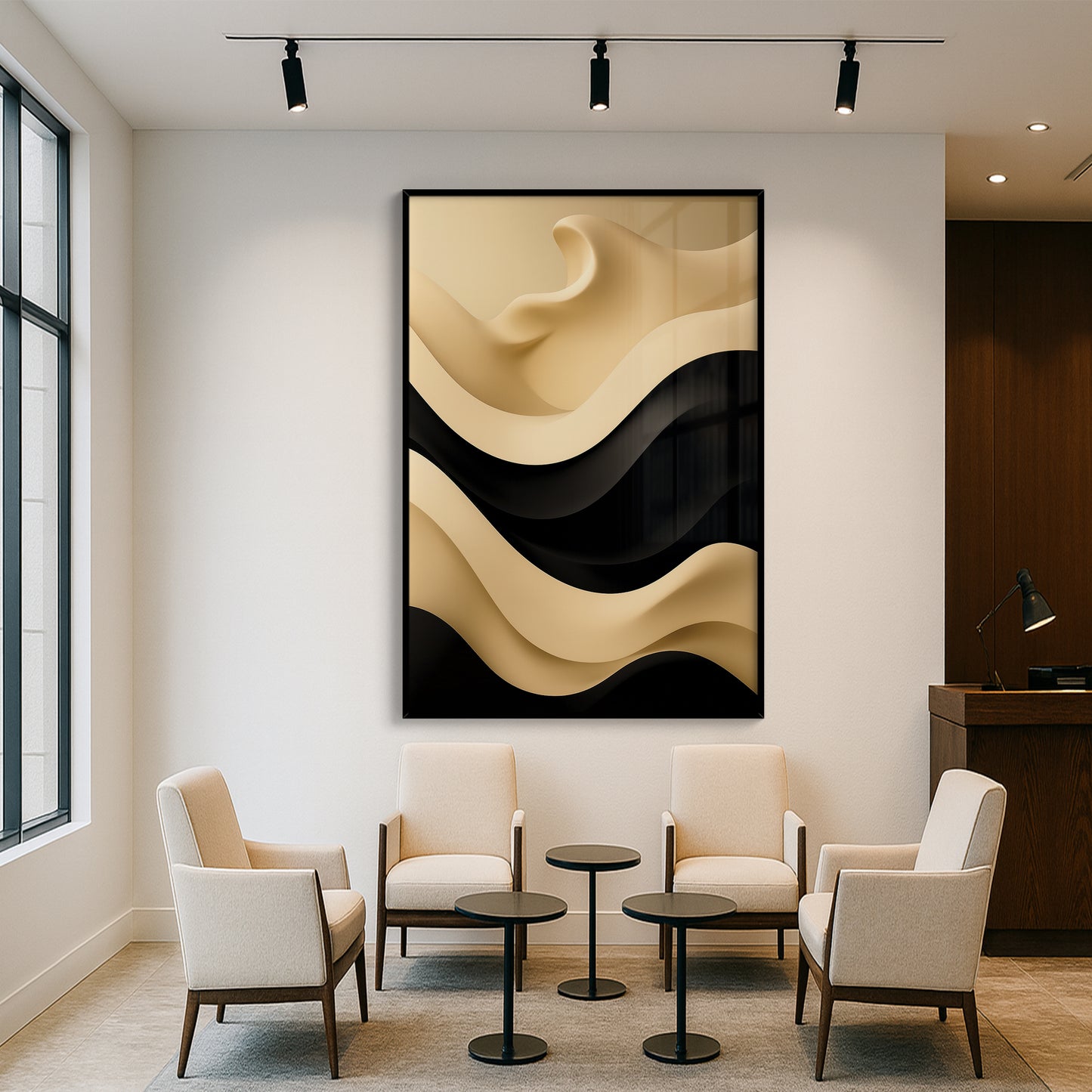 Cream and Black Wave Abstract – Minimalist Modern Wall Art