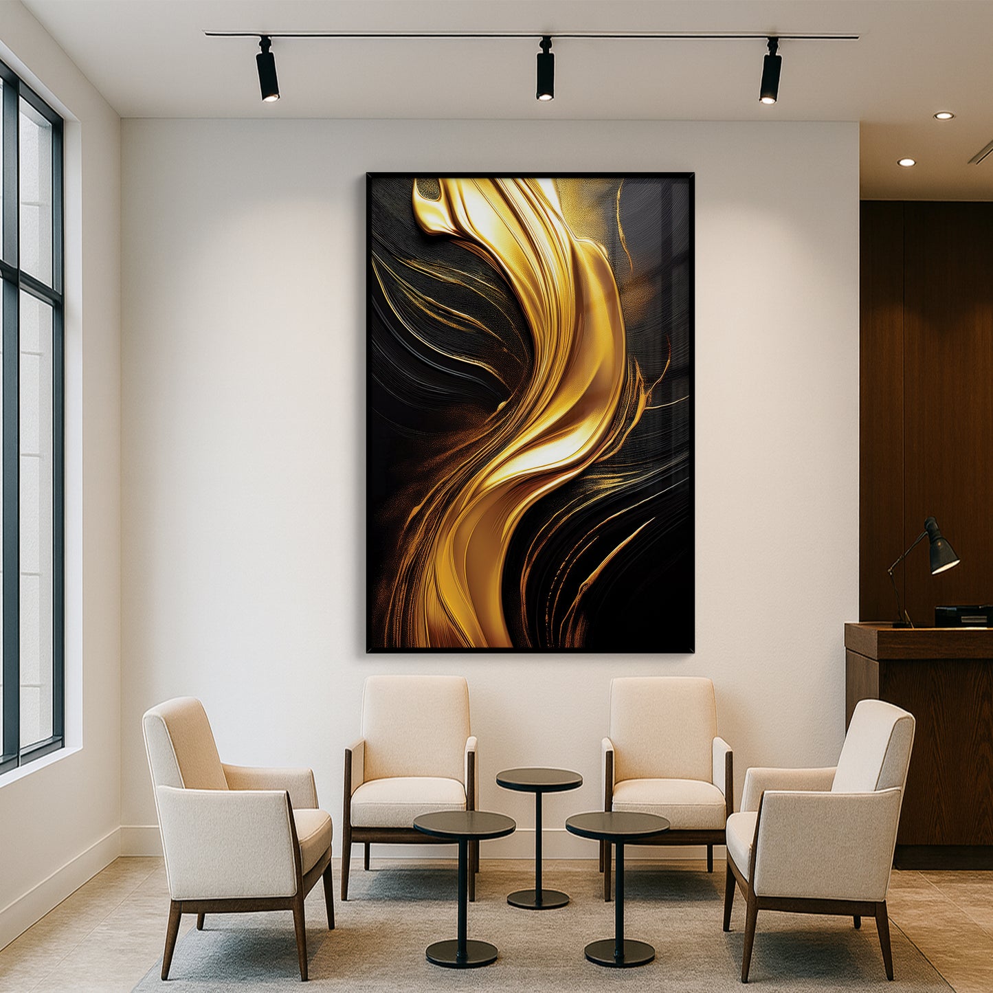 Golden Flow Abstract Wall Art – Luxury Black and Gold Décor