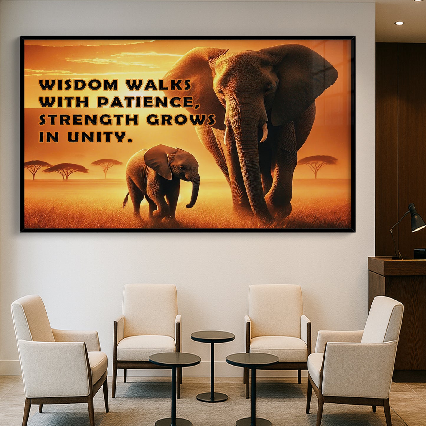 Elephants at Sunset – Wisdom & Unity Motivational Wall Art