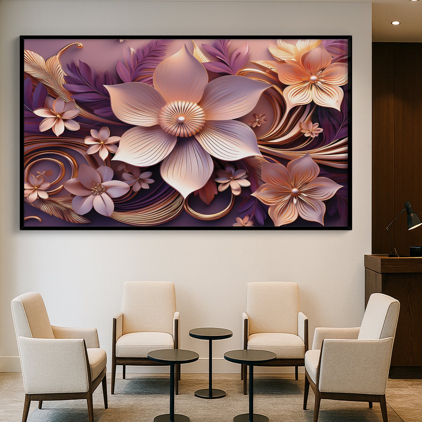 Romantic Light Pink & Purple Floral Metal Framed Wall Art – Modern Luxury Design